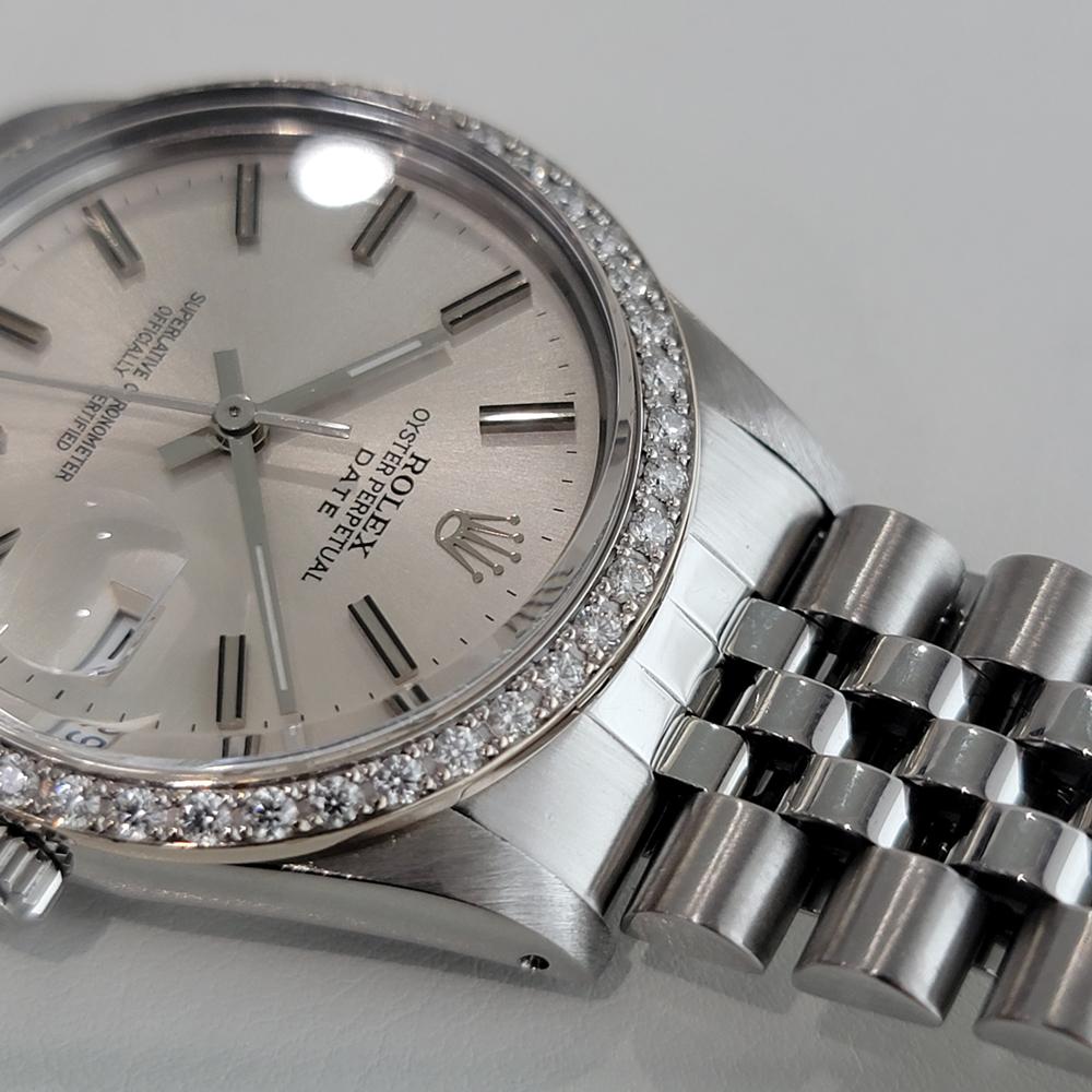 Mens Rolex Ref 15000 Oyster Date 18k Diamond Bezel Automatic 1980s Swiss OM102 1