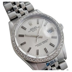 Mens Rolex Ref 15000 Oyster Date 18k Diamond Bezel Automatic 1980s Swiss OM102