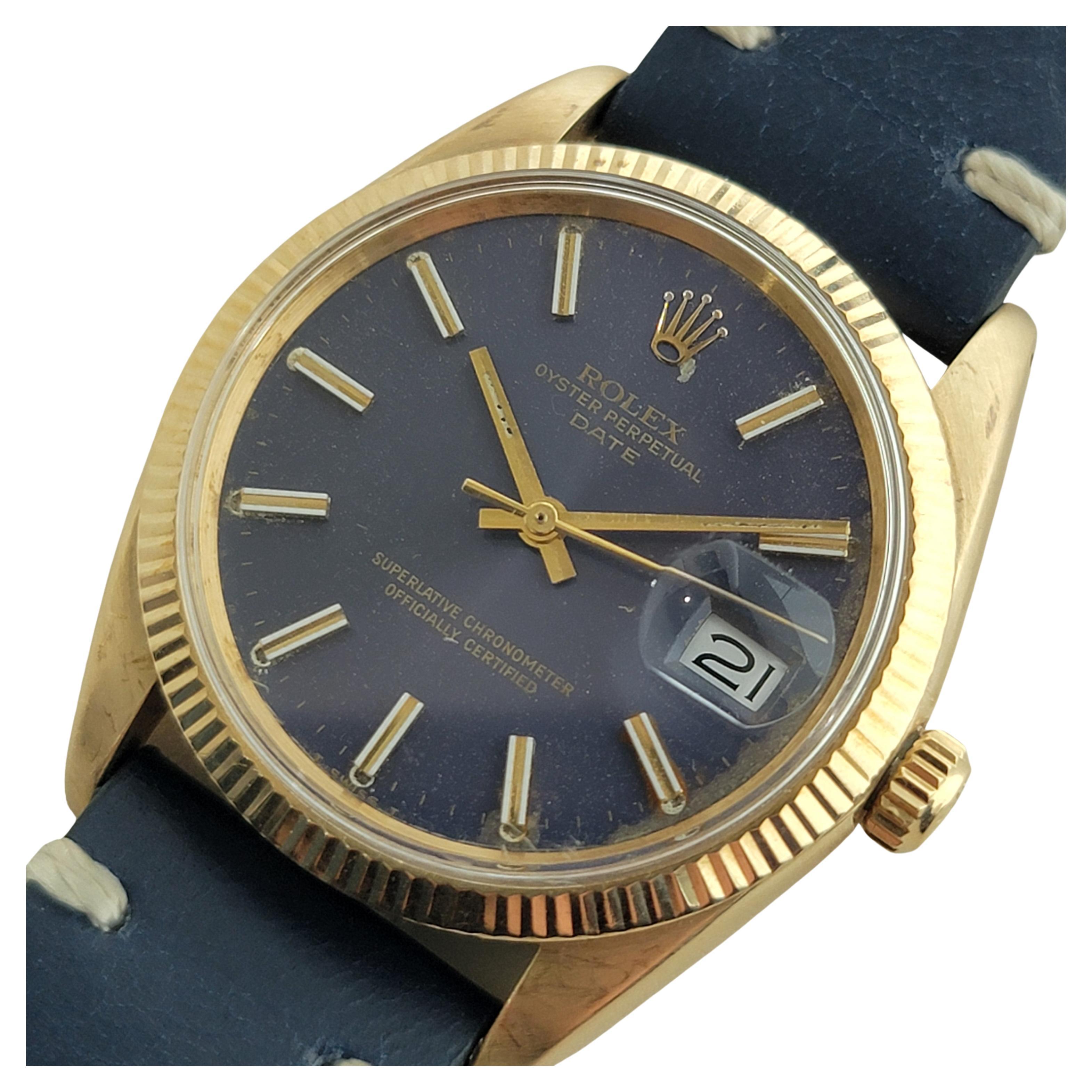Mens Rolex Ref 1503 Oyster Perpetual Date 14k Gold Automatic 1960s Swiss RA264B