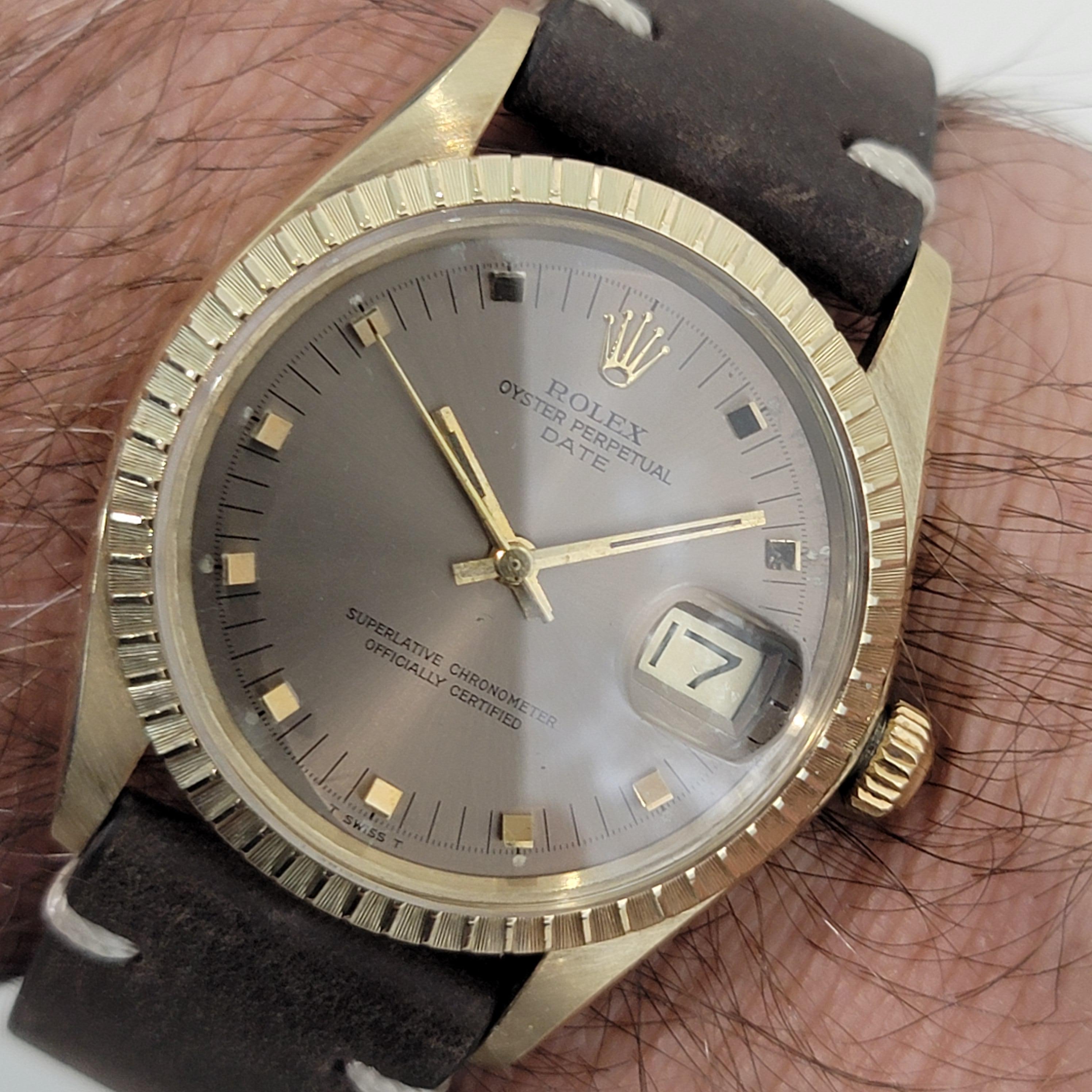 Men's Rolex Ref 1503 Oyster Perpetual Date 14k Gold Automatic 1970s RJC120B For Sale 9
