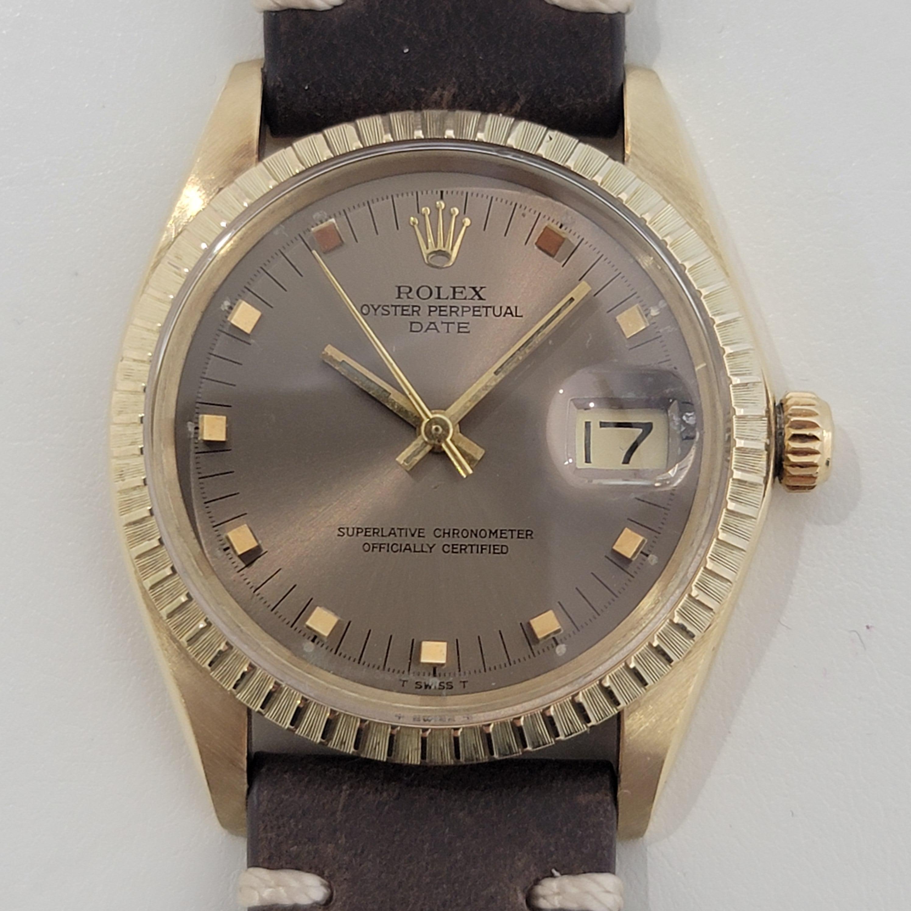 Men's Rolex Ref 1503 Oyster Perpetual Date 14k Gold Automatic 1970s RJC120B For Sale 1