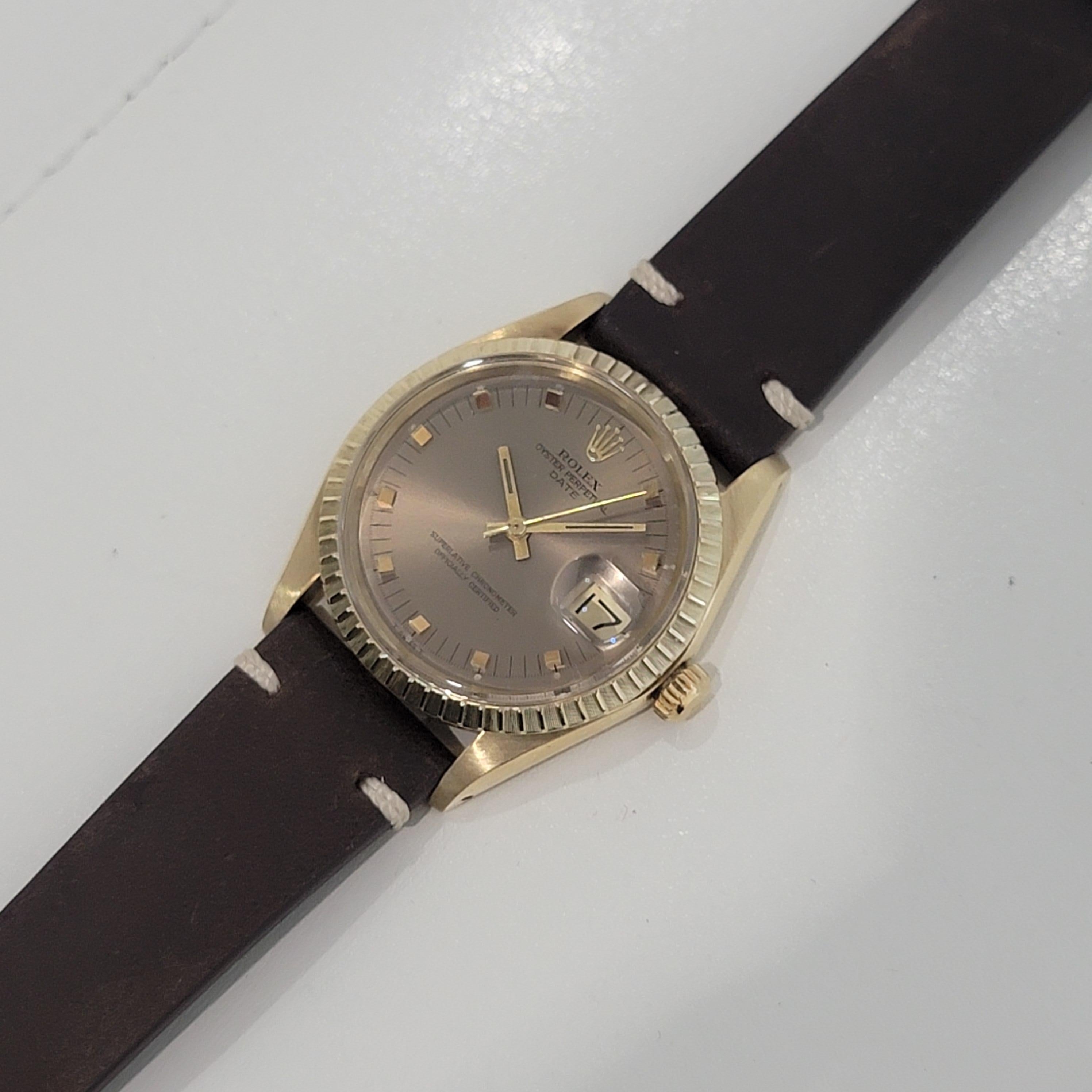Men's Rolex Ref 1503 Oyster Perpetual Date 14k Gold Automatic 1970s RJC120B For Sale 3