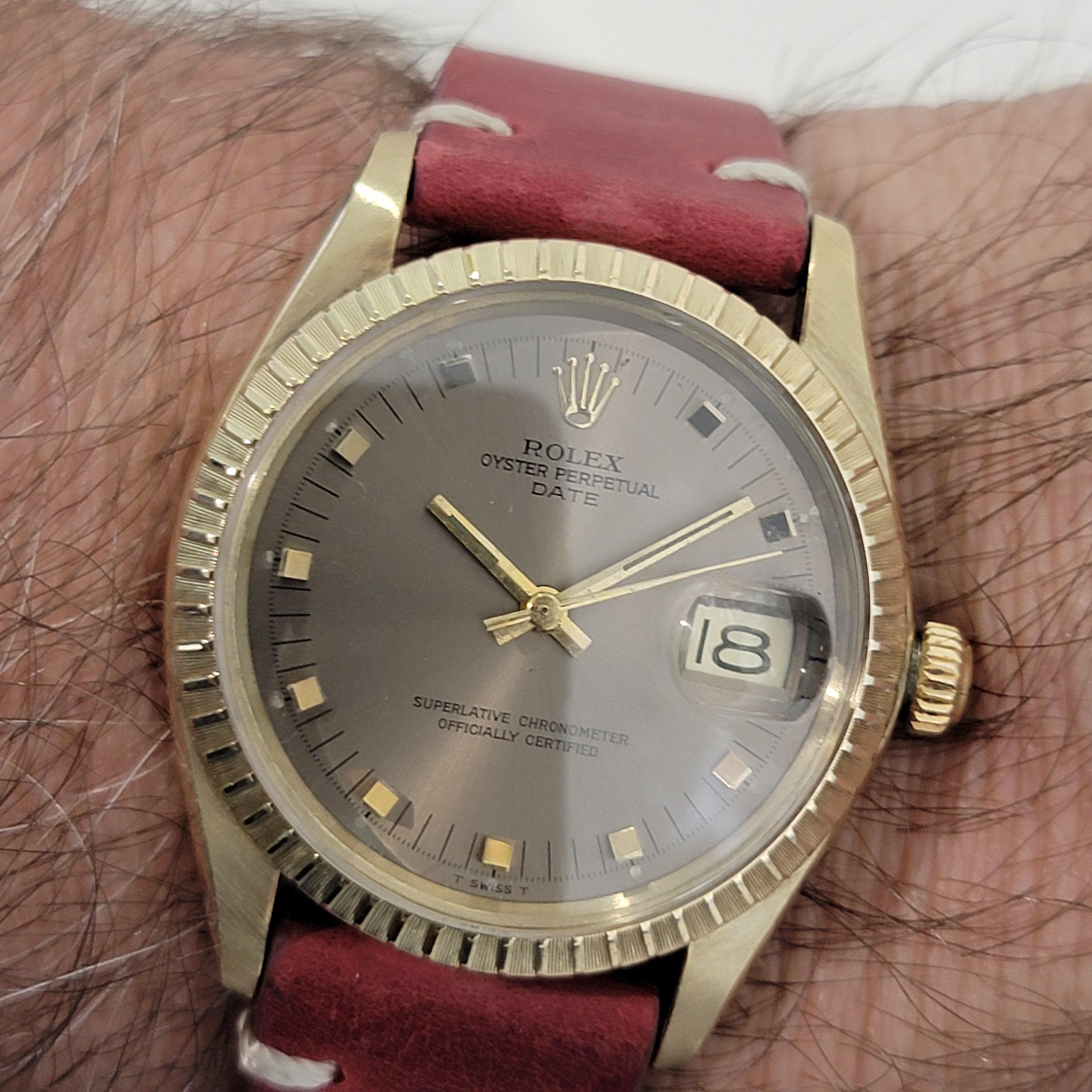 Mens Rolex Ref 1503 Oyster Perpetual Date 14k Solid Gold Automatic 1970s RJC120 For Sale 8