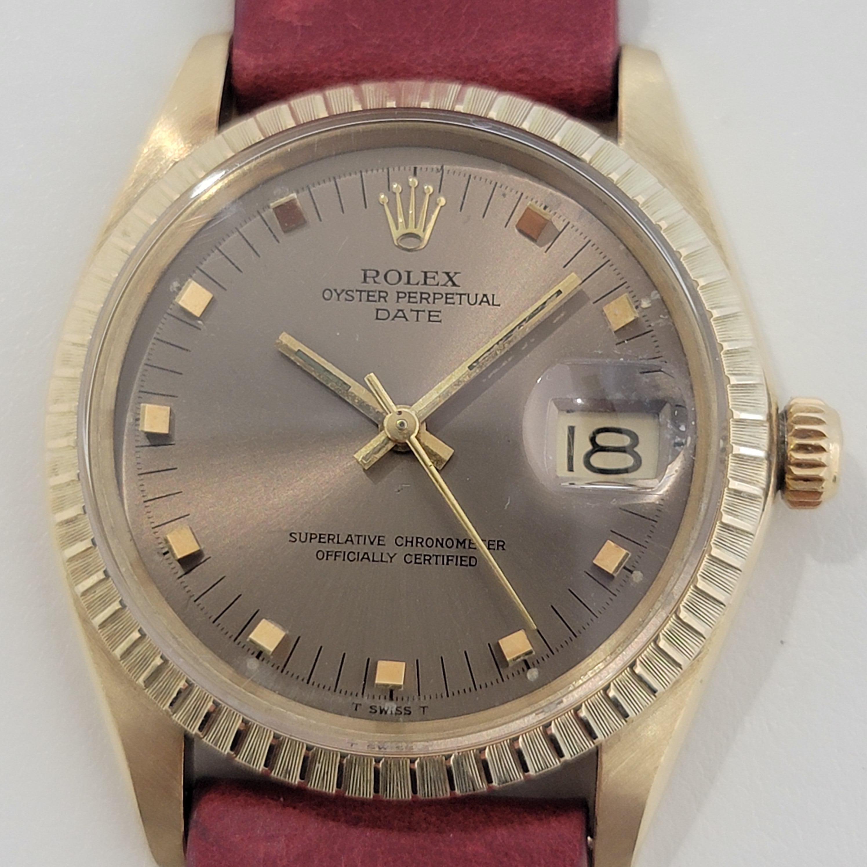 Men's Mens Rolex Ref 1503 Oyster Perpetual Date 14k Solid Gold Automatic 1970s RJC120 For Sale