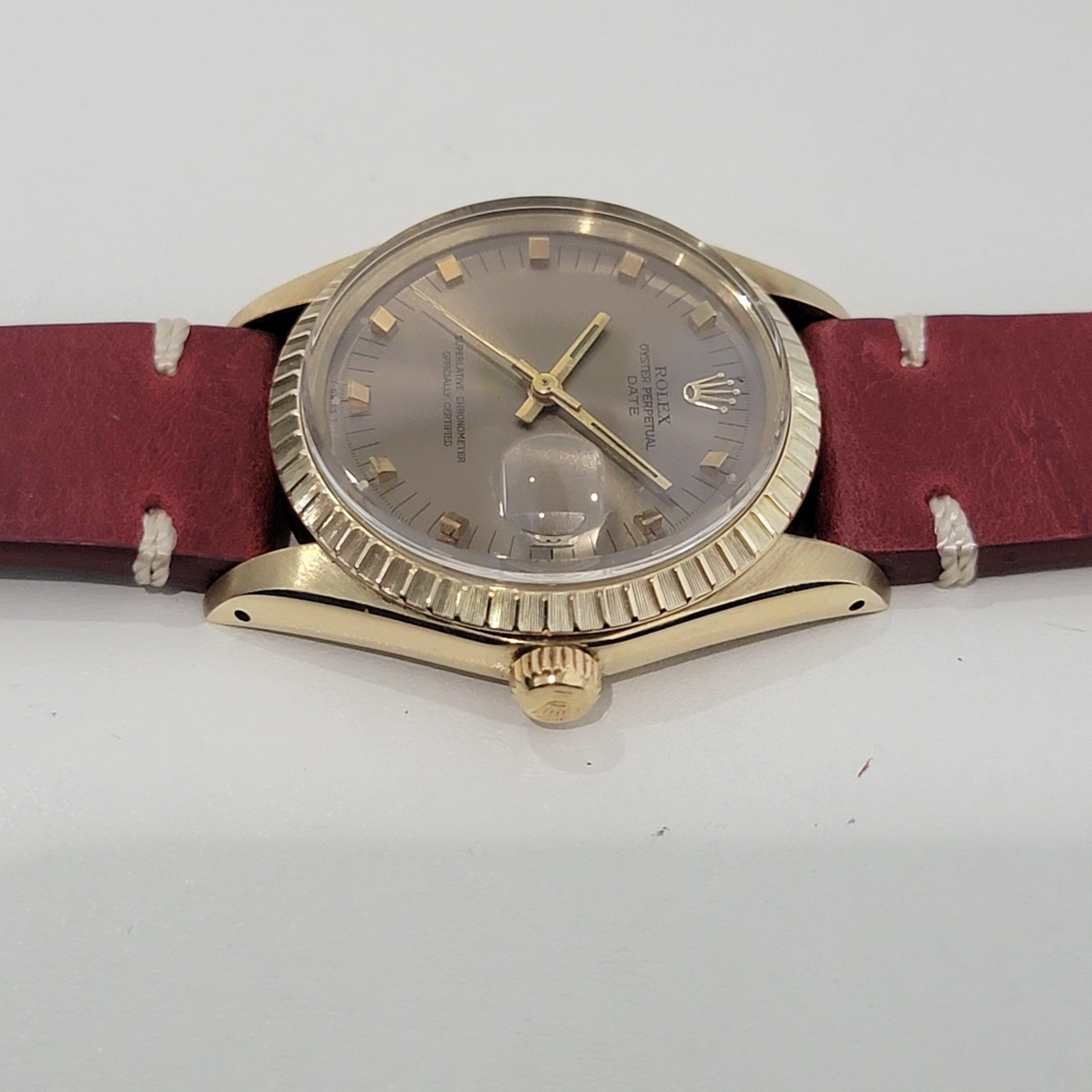 Mens Rolex Ref 1503 Oyster Perpetual Date 14k Solid Gold Automatic 1970s RJC120 For Sale 1
