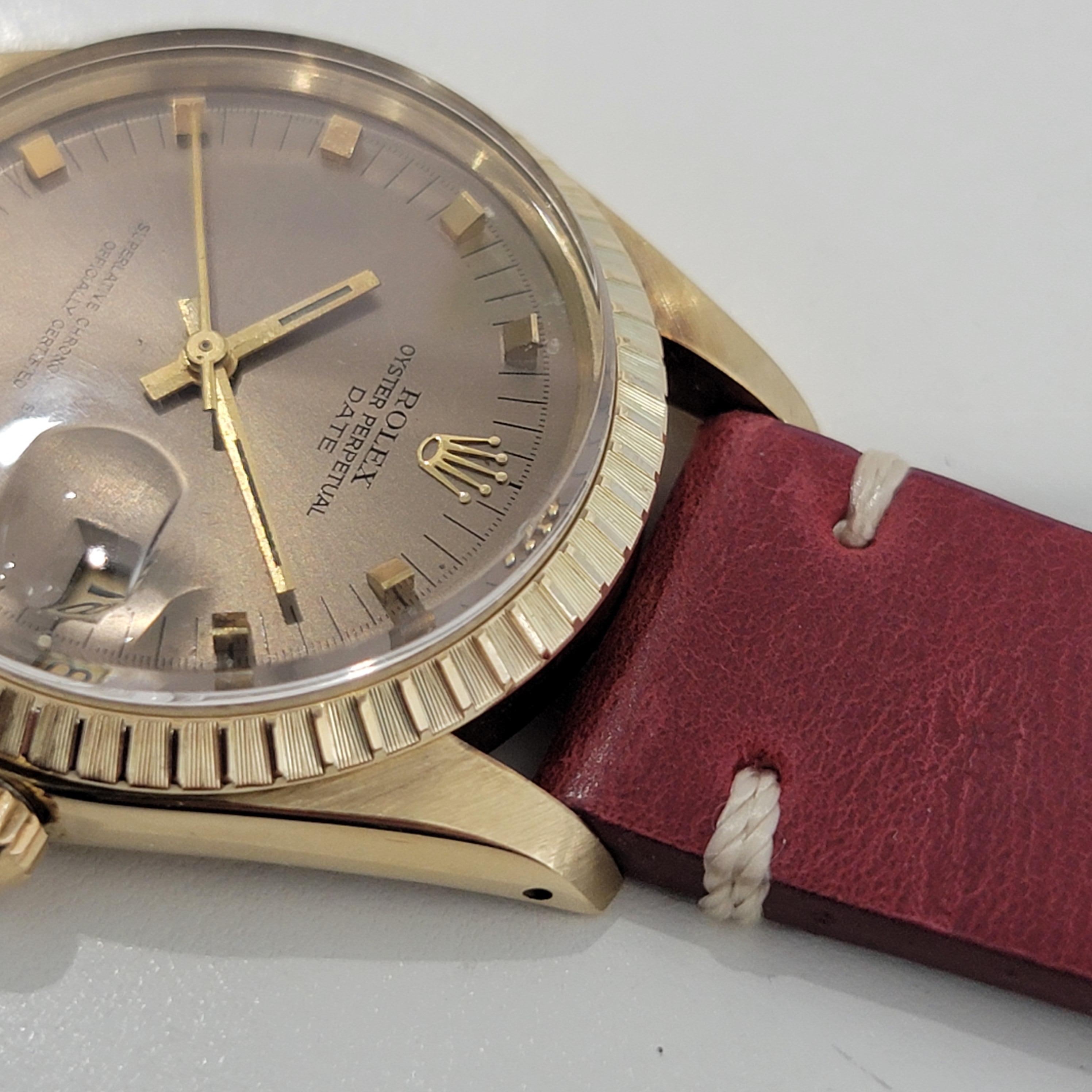 Mens Rolex Ref 1503 Oyster Perpetual Date 14k Solid Gold Automatic 1970s RJC120 For Sale 2