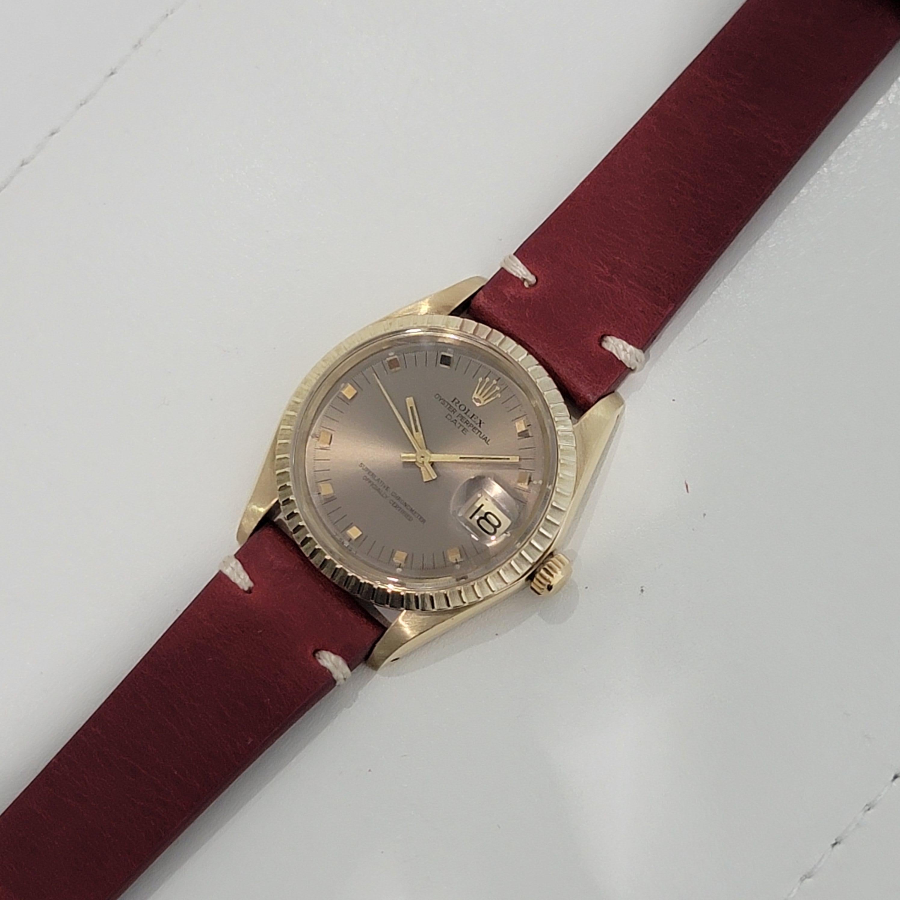 Mens Rolex Ref 1503 Oyster Perpetual Date 14k Solid Gold Automatic 1970s RJC120 For Sale 3