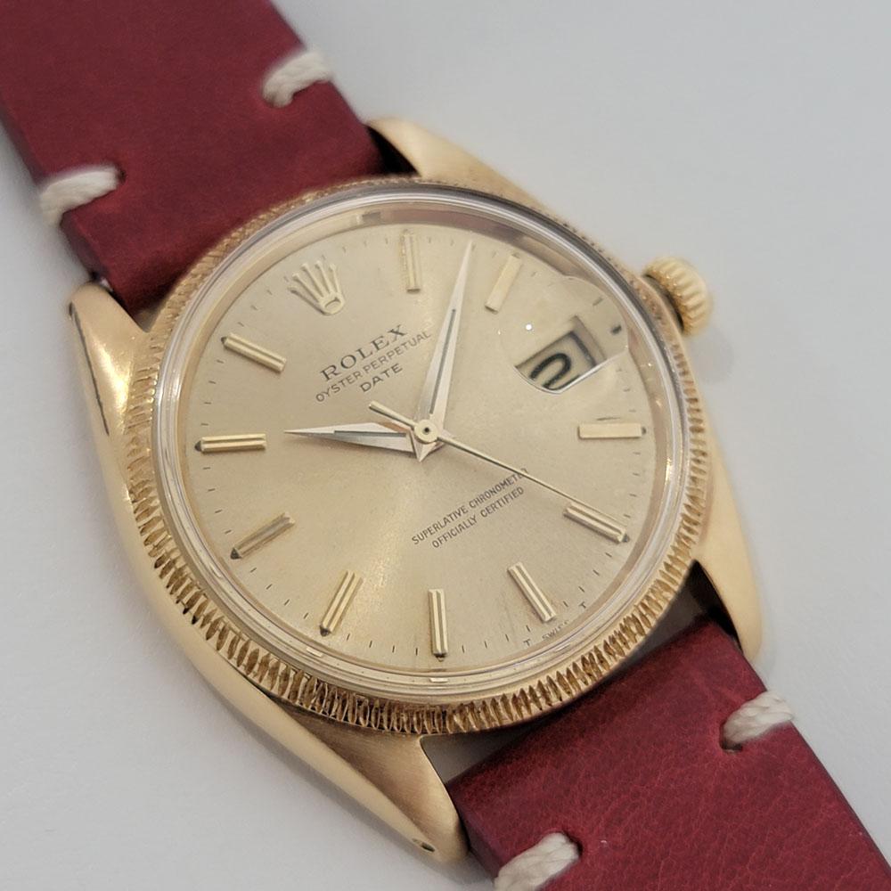 Mens Rolex Ref 1503 Oyster Perpetual Date 18k Gold Automatic 1960s Rjc156r In Excellent Condition For Sale In Beverly Hills, CA