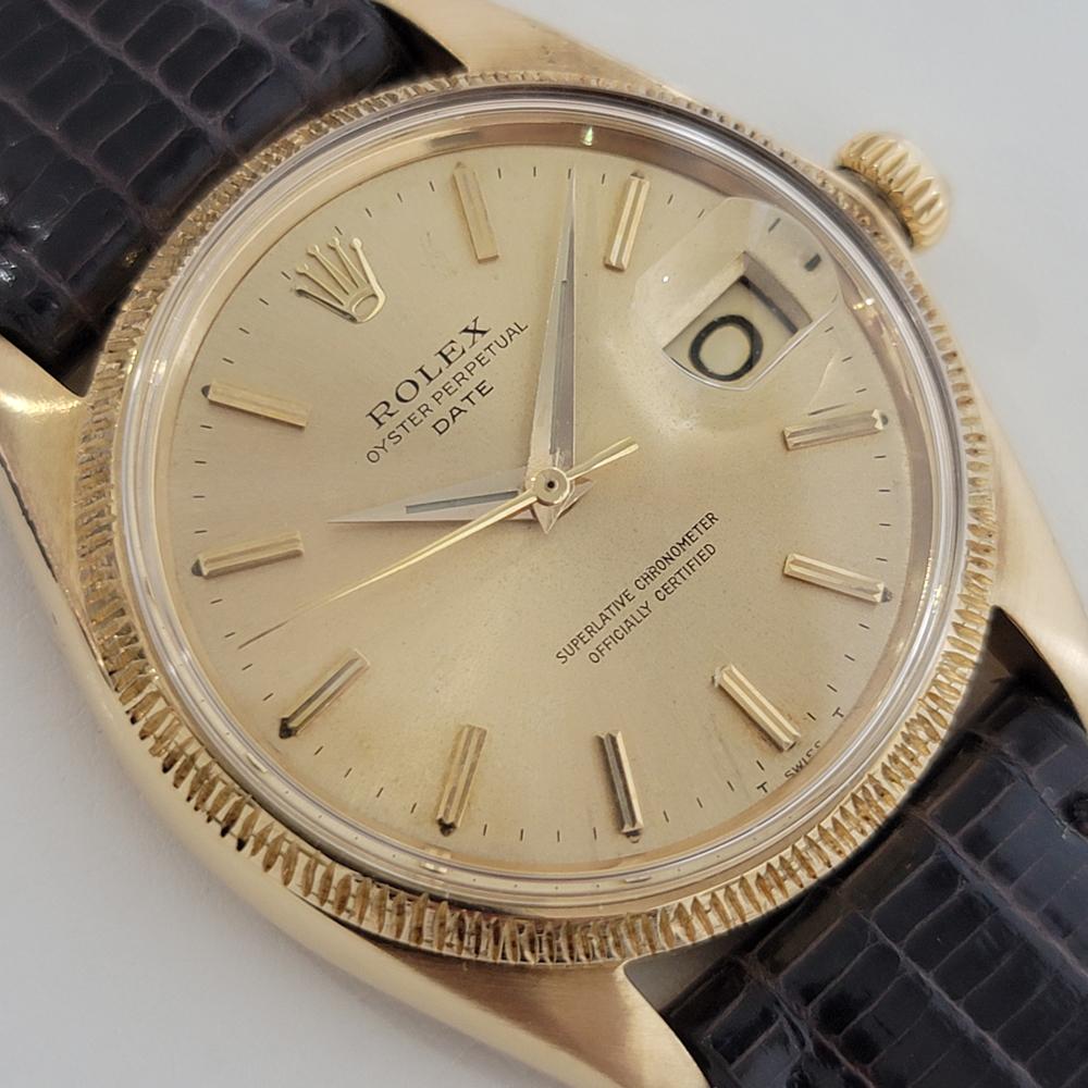 Mens Rolex Ref 1503 Oyster Perpetual Date 18k Solid Gold Automatic 1960s RJC156 In Excellent Condition For Sale In Beverly Hills, CA