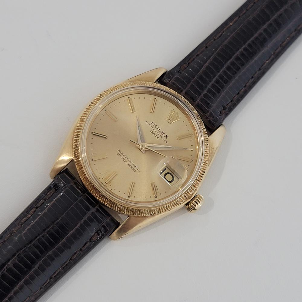 Men's Mens Rolex Ref 1503 Oyster Perpetual Date 18k Solid Gold Automatic 1960s RJC156 For Sale