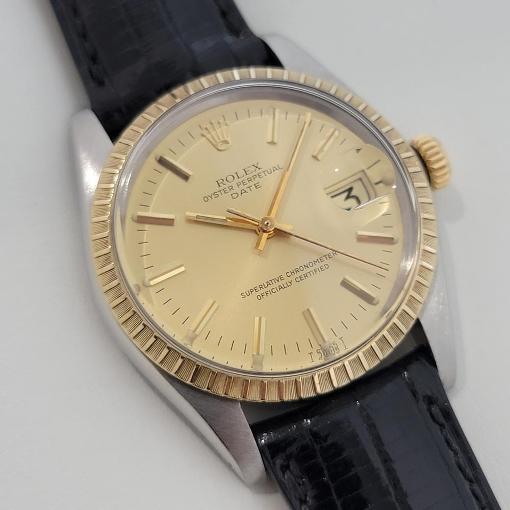 Mens Rolex Ref  1505 Oyster Perpetual Date 14k Gold ss Automatic 1970s RA165B In Excellent Condition In Beverly Hills, CA