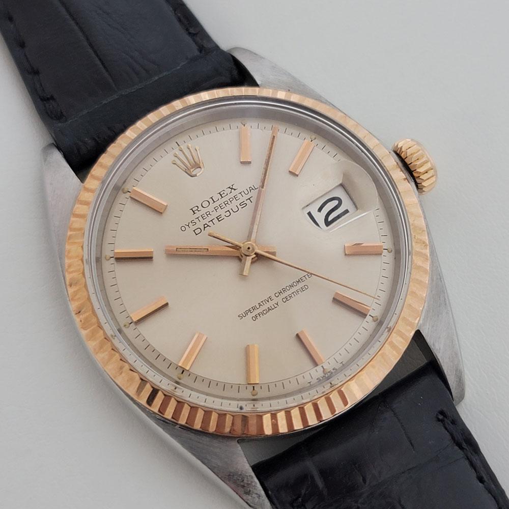 Mens Rolex Ref 1601 Oyster Datejust 18k Rose Gold SS Automatic 1960s RJC183B In Excellent Condition In Beverly Hills, CA