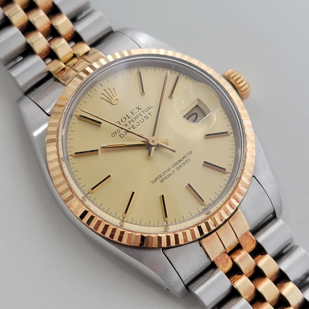 Mens Rolex Ref  16013 Datejust 18k Rose Gold SS Automatic 1980s with Paper RA339 In Excellent Condition In Beverly Hills, CA