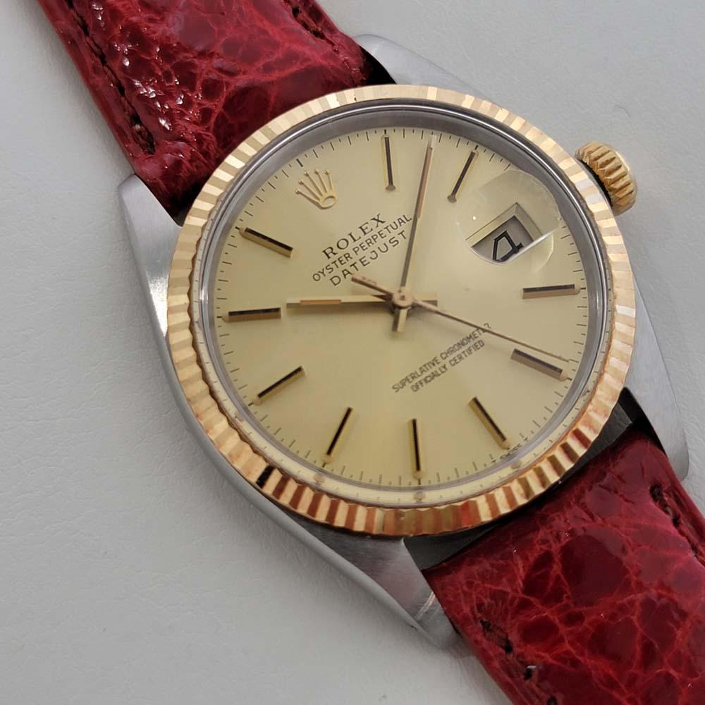 Mens Rolex Ref 16013 Datejust 18k Rose Gold SS Automatic 1980s with Paper RA339B In Excellent Condition In Beverly Hills, CA