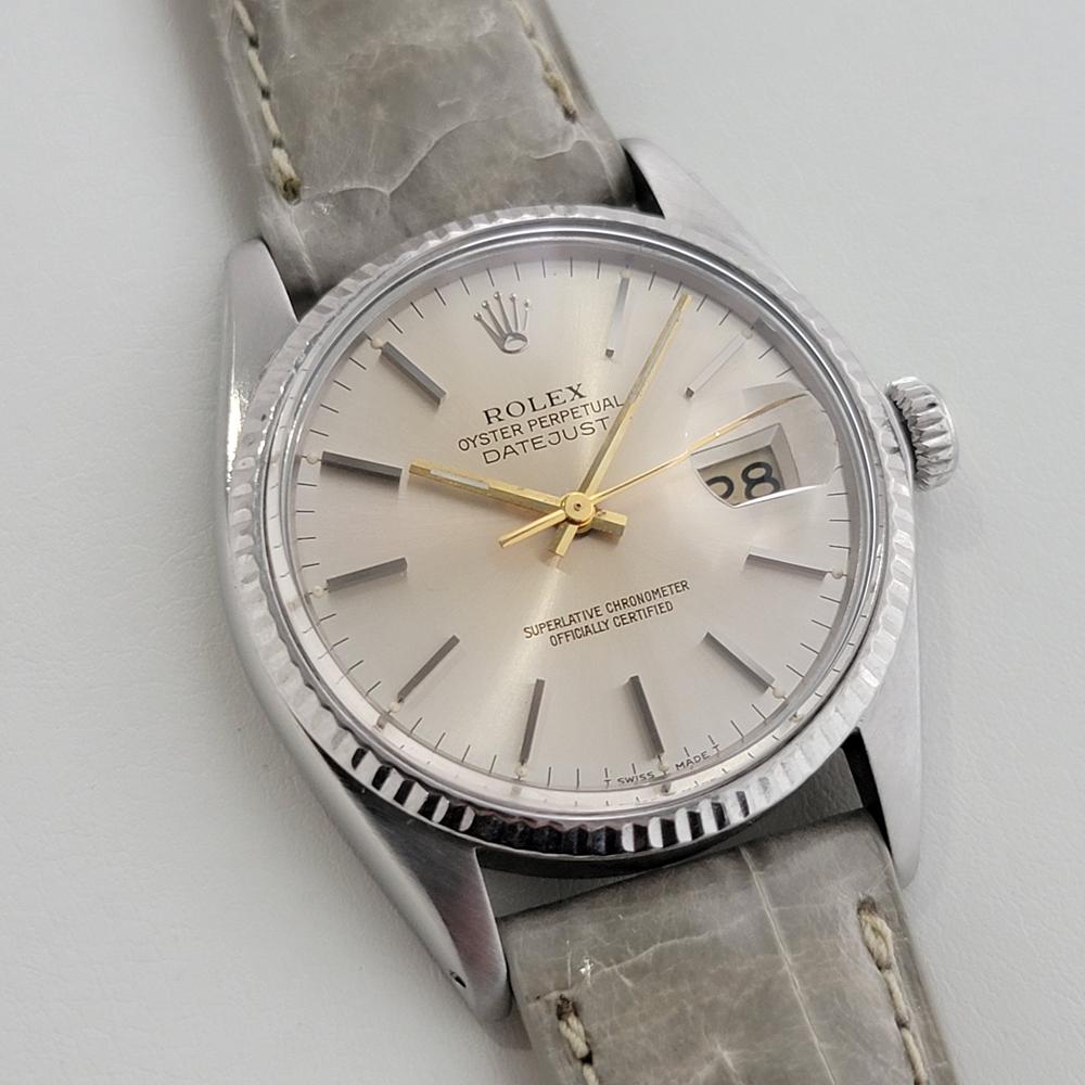 Mens Rolex Ref 16014 Datejust 18k White Gold SS Automatic 1980s Swiss RA332G In Excellent Condition In Beverly Hills, CA