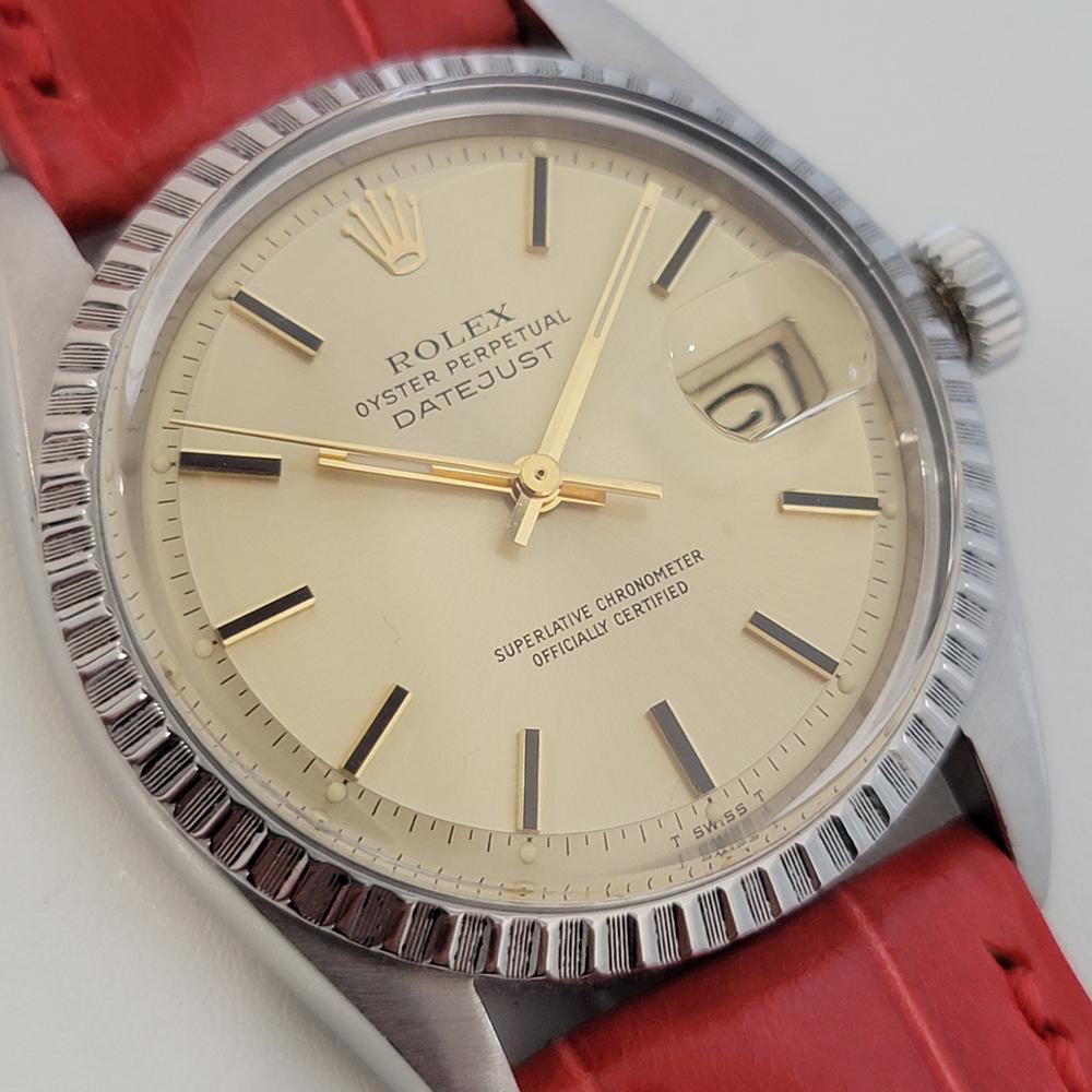 Mens Rolex Ref 1603 Oyster Datejust 36mm Automatic 1970s Swiss Vintage RA226R In Excellent Condition In Beverly Hills, CA