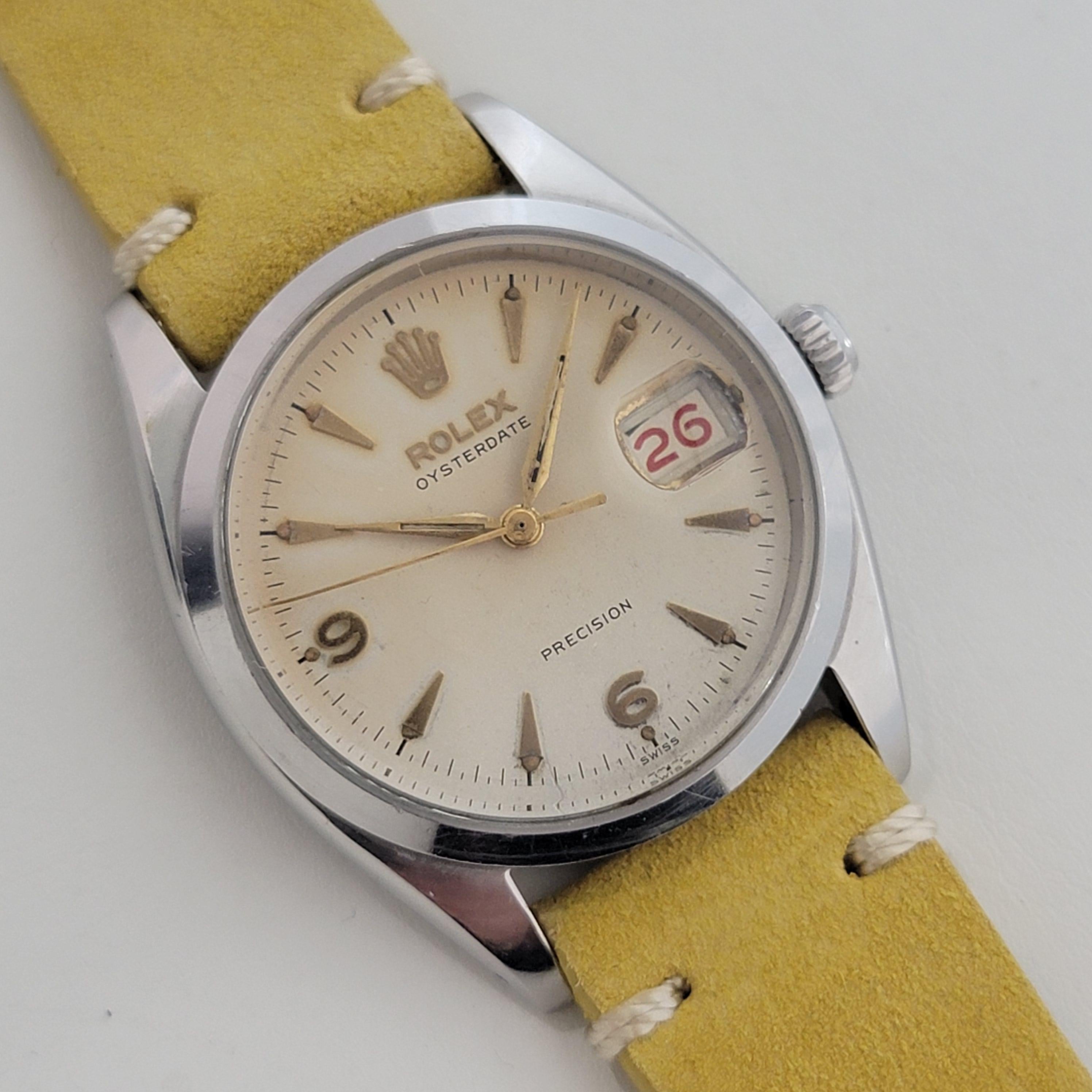 Mens Rolex Ref 6494 Oysterdate Precision 34mm Manual Wind 1950s Vintage RA191 In Excellent Condition For Sale In Beverly Hills, CA