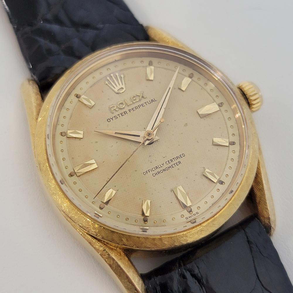Mens Rolex Ref 6550 Oyster Perpetual 33mm 18k Solid Gold 1960s Automatic RJC203 In Excellent Condition For Sale In Beverly Hills, CA