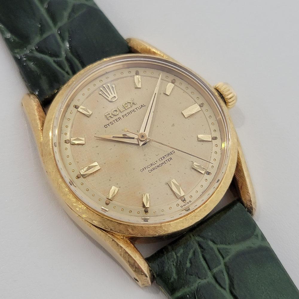 Mens Rolex Ref 6550 Oyster Perpetual Bombay 18k Gold Automatic 1960s RJC203G In Excellent Condition For Sale In Beverly Hills, CA