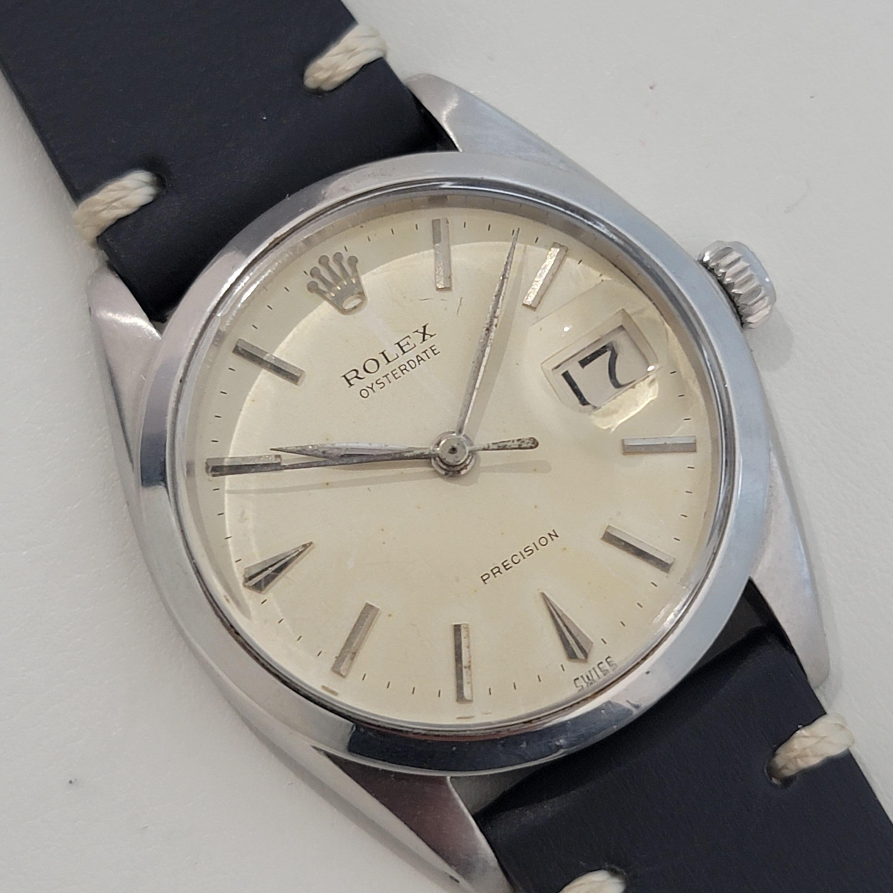 Mens Rolex Ref 6694 Oysterdate Precision 34mm Manual Wind 1960s Vintage RA207 In Excellent Condition For Sale In Beverly Hills, CA