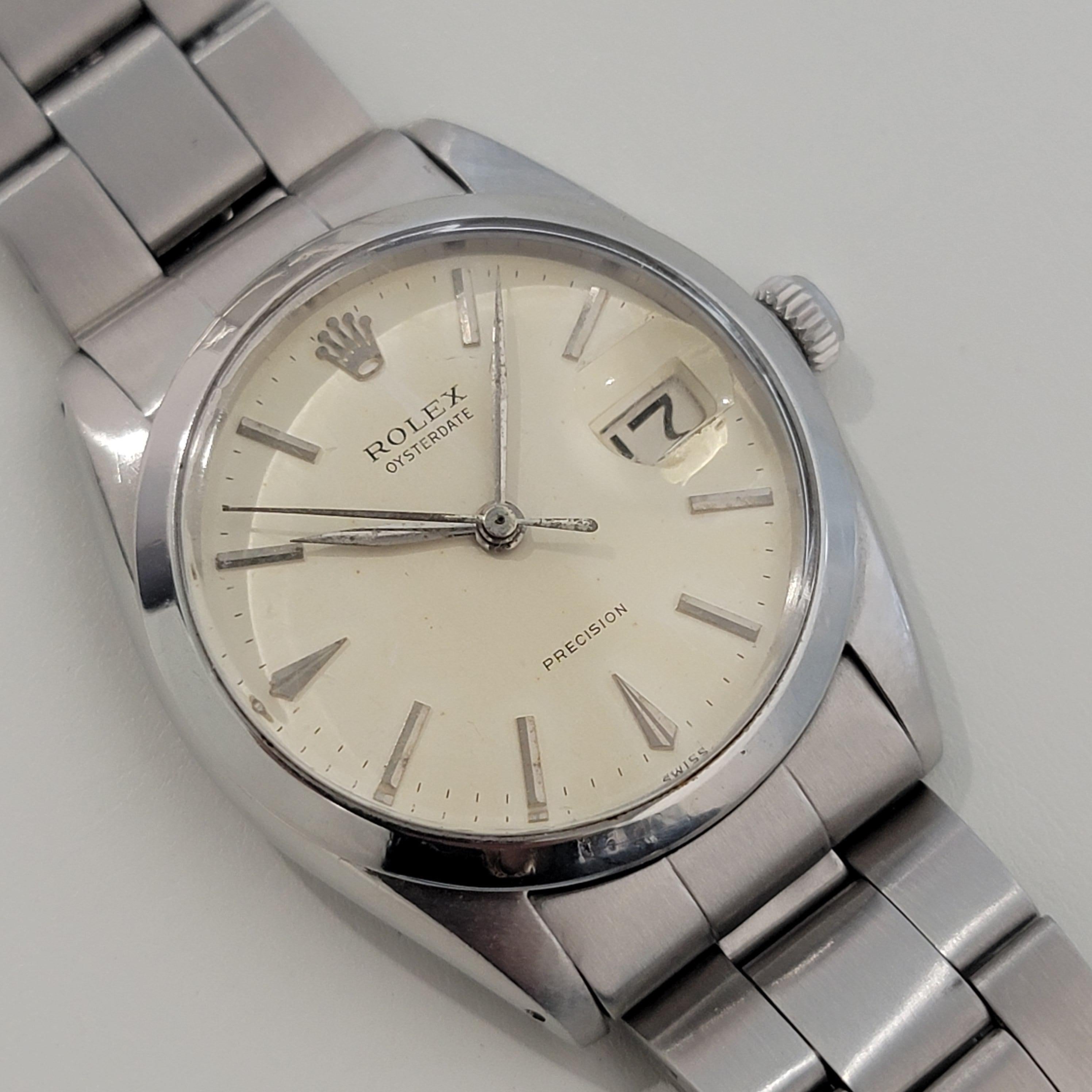 Mens Rolex Ref 6694 Oysterdate Precision 34mm Manual Wind 1960s Vintage RA207S In Excellent Condition For Sale In Beverly Hills, CA