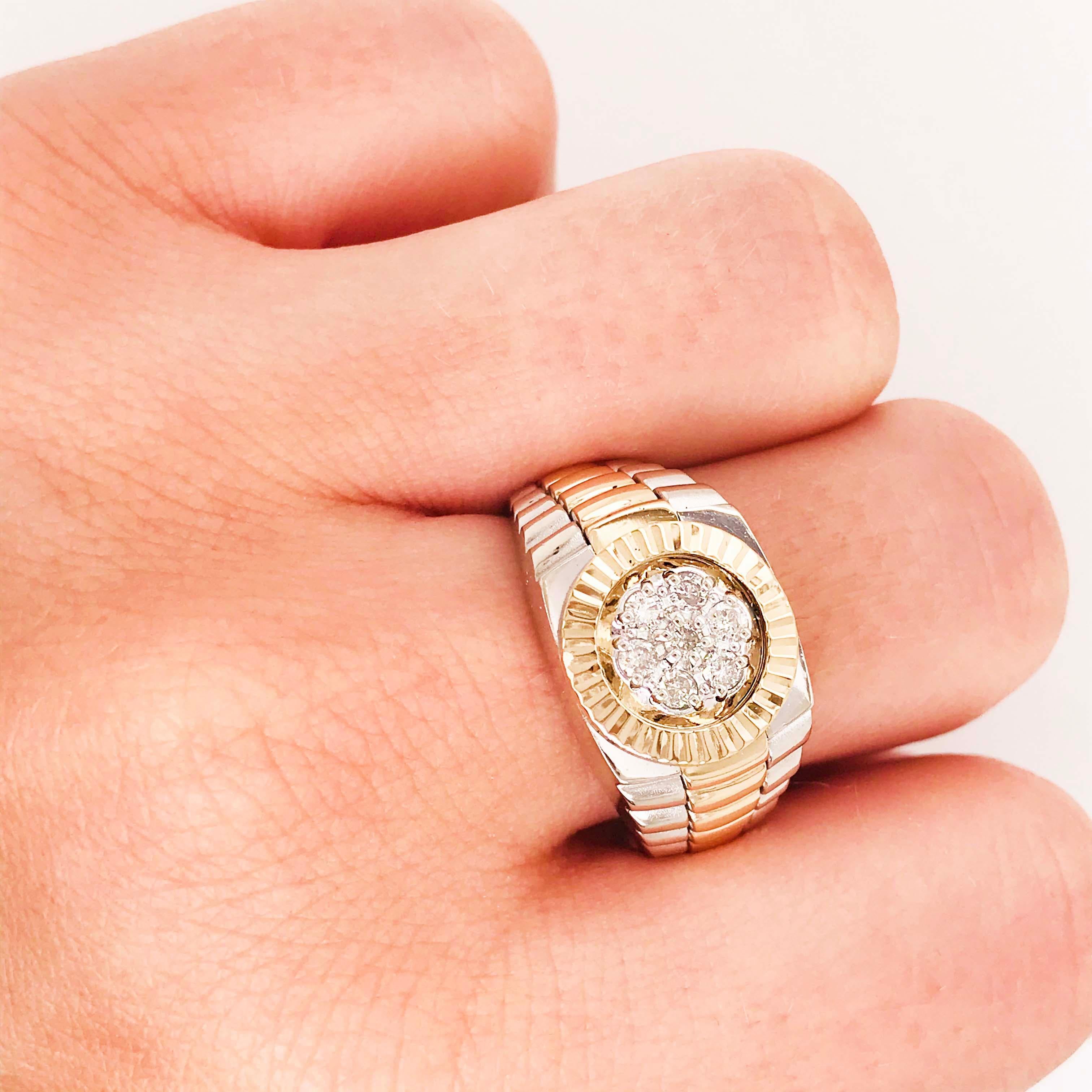 Round Cut Men's Watch Ring in 14 Karat, Two-Tone with Round Diamonds 