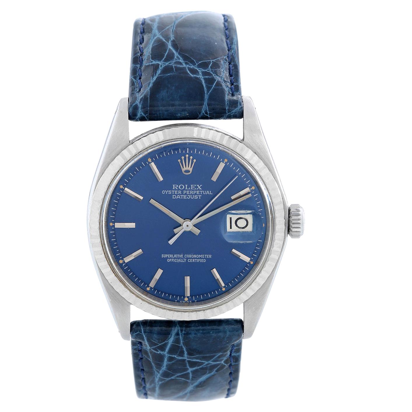 Men's Rolex Stainless Steel Datejust Watch 1601 Blue Dial
