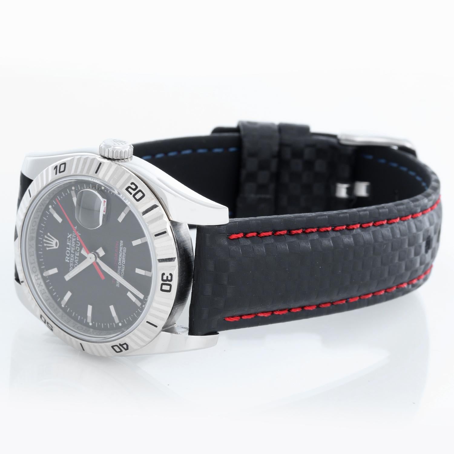 Men's Rolex Turnograph Datejust Stainless Steel Watch 116264 - Automatic winding, 31 jewel, sapphire crystal. Stainless steel case with 18k white gold Thunderbird bezel  (36mm diameter). Black dial with stick markers; red date and second hand.