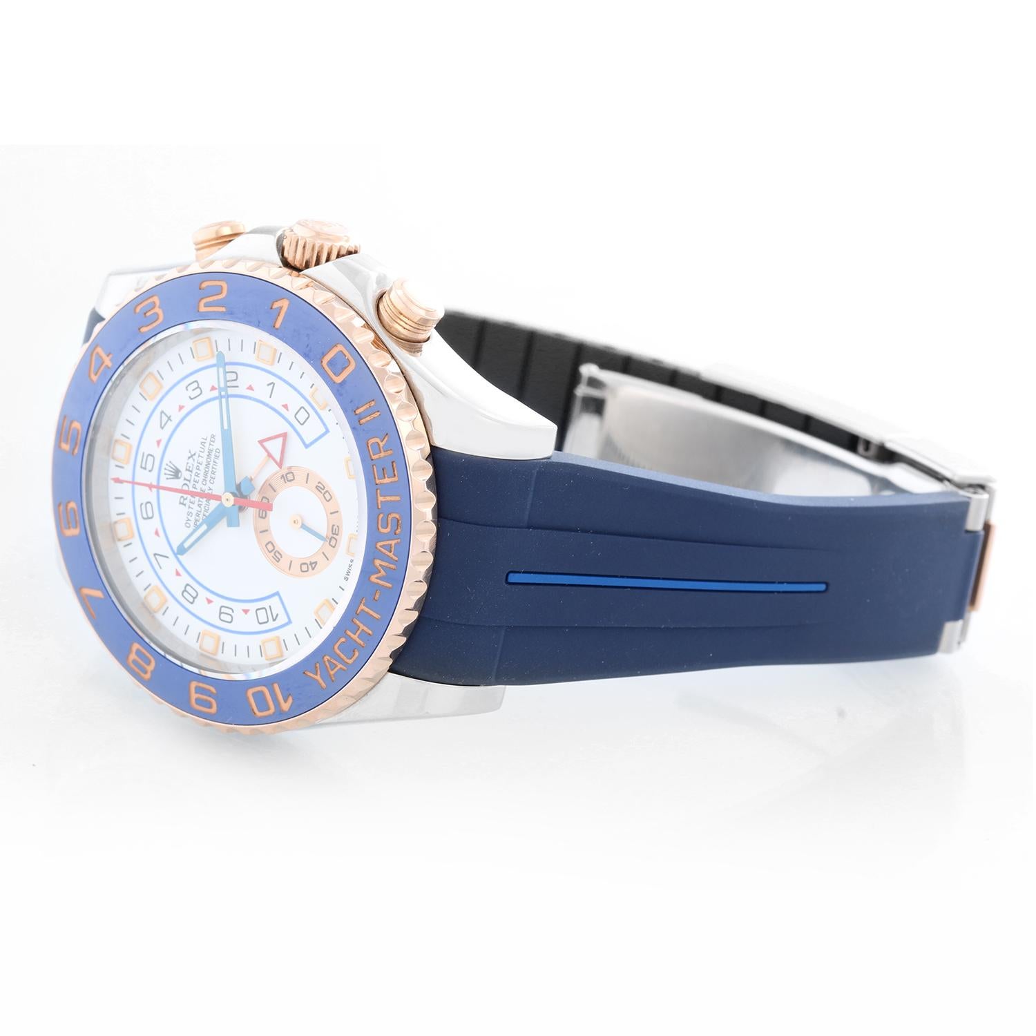 Men's Rolex Yacht-Master II Regatta  Rose Gold Watch 116681 - Automatic winding, Regatta Chronograph, 31 jewels, sapphire crystal. Stainless steel case with rose gold bezel with blue insert (44mm diameter). White dial with luminous markers; gold
