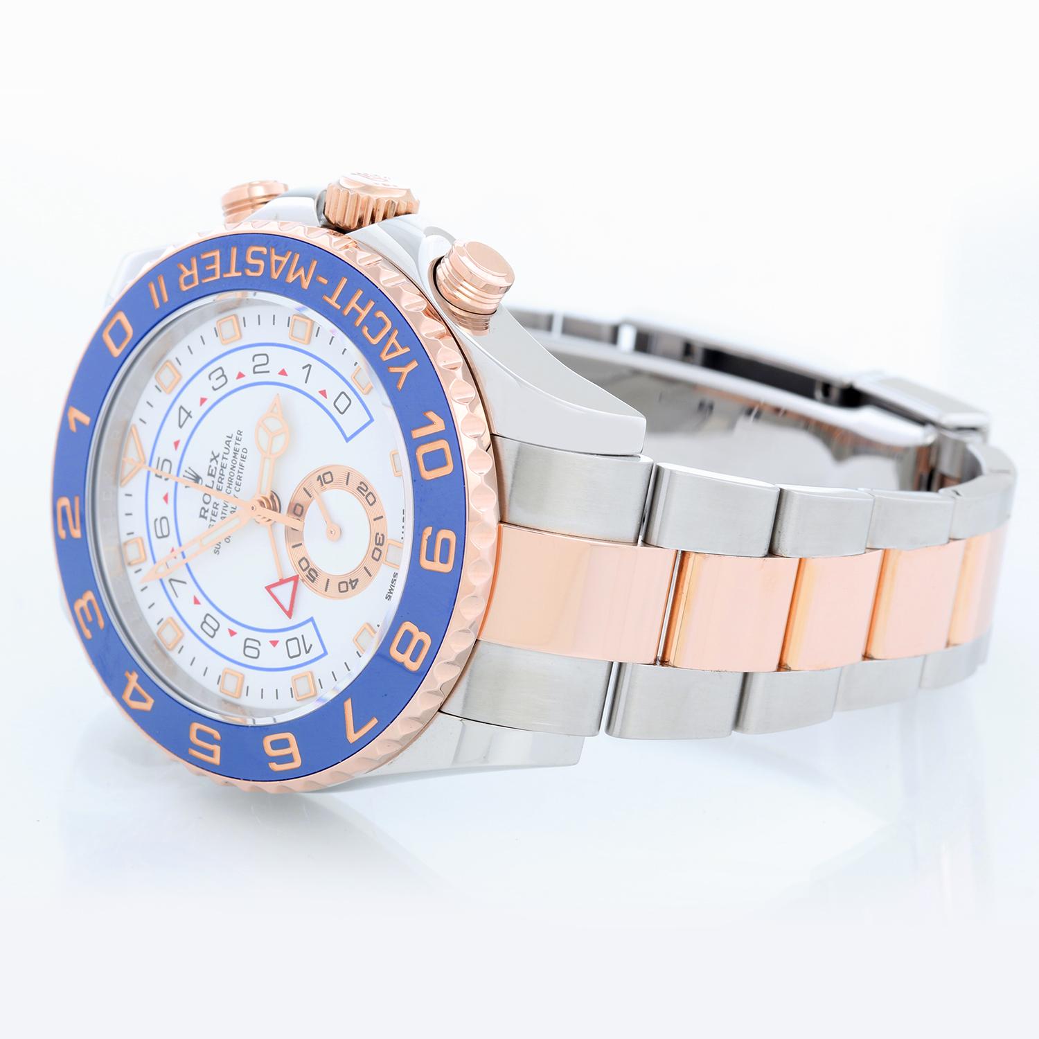 Men's Rolex Yacht-Master II Regatta Rose Gold Watch 116681 - Automatic winding, Regatta Chronograph, 31 jewels, sapphire crystal. Stainless steel case with rose gold bezel with blue insert (44mm diameter). White dial with luminous markers; gold