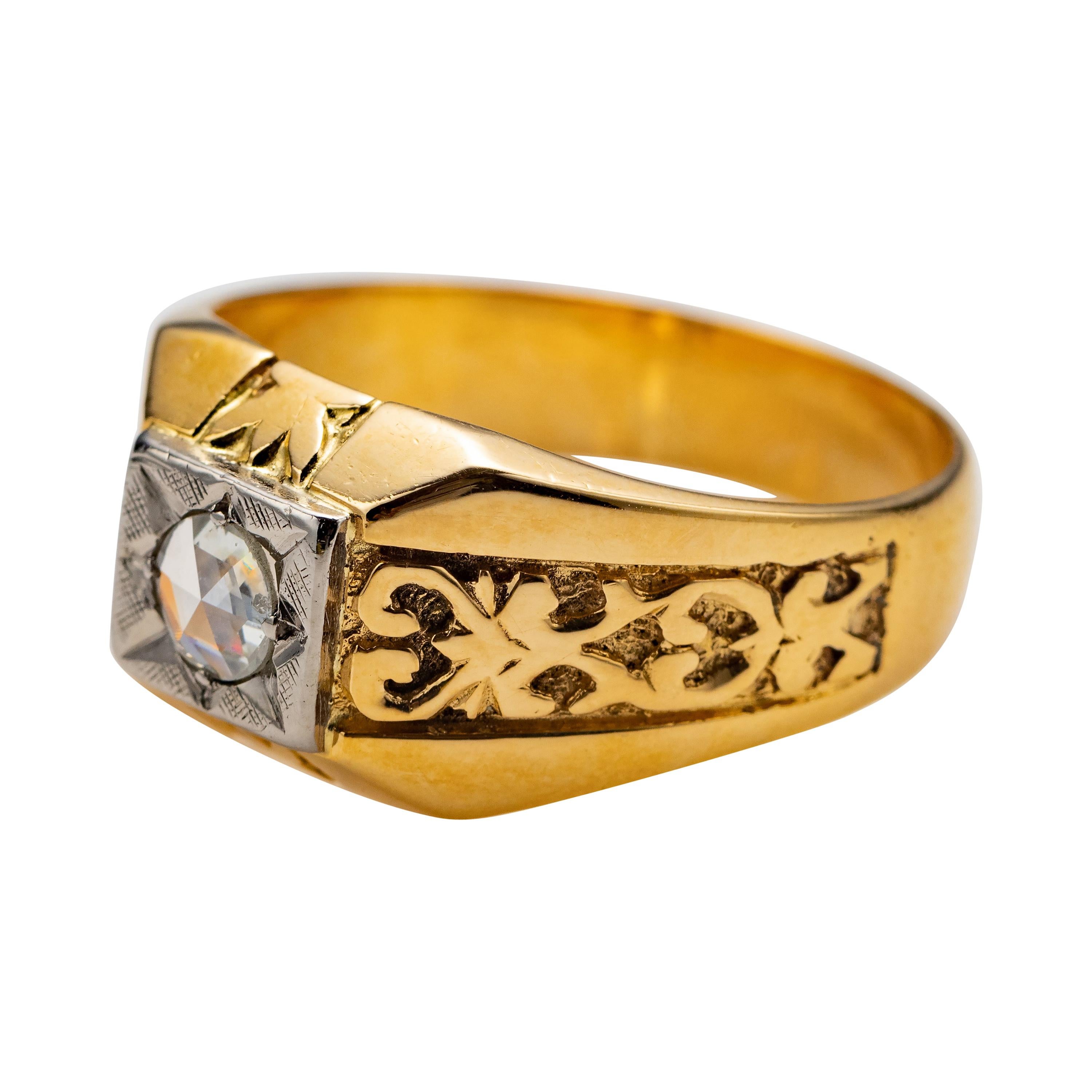Men's Rose-Cut Diamond Ring Tudor Style, 1940s, European