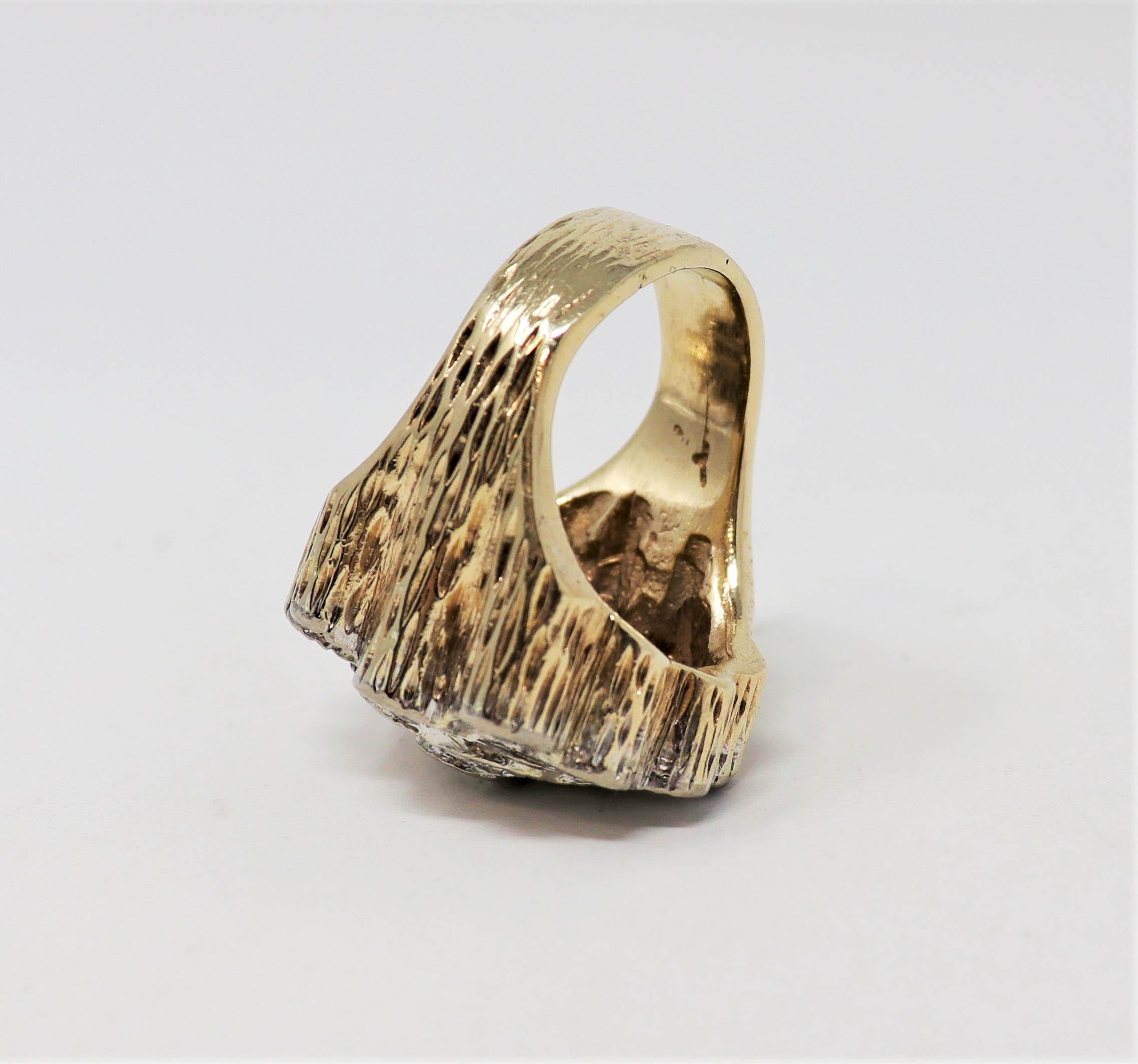 Runder Brillant-Diamant-Cluster-Baumrindenring für Herren 3,71 Karat Gesamtgewicht Faux Bois 5