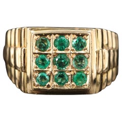 Men's Round Cut Emerald Engagement Ring, Simple Minimalist Emerald Wedding Band