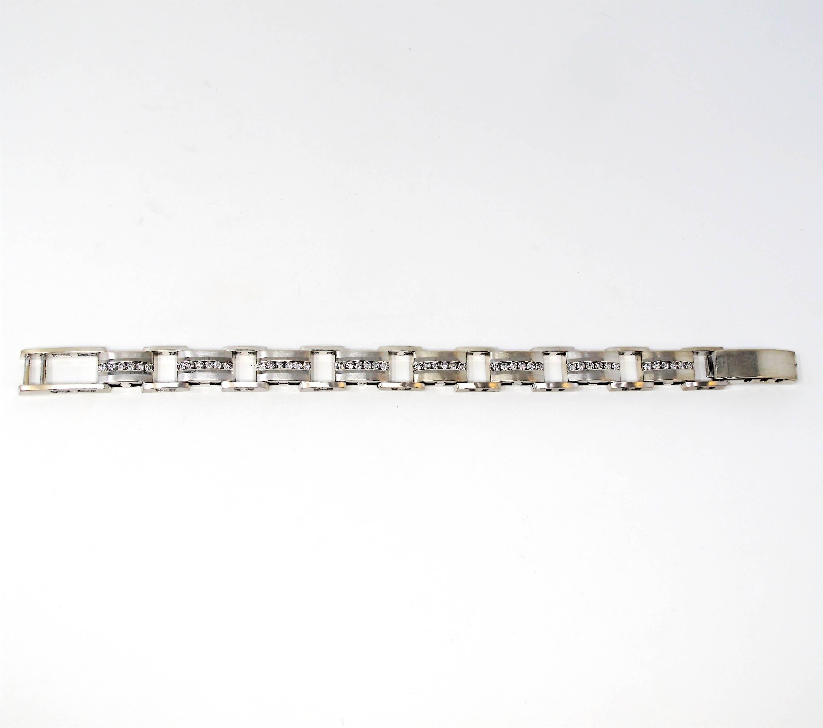 Rundes Diamant-Gliederarmband für Herren aus 14 Karat Weißgold im Zustand „Gut“ in Scottsdale, AZ