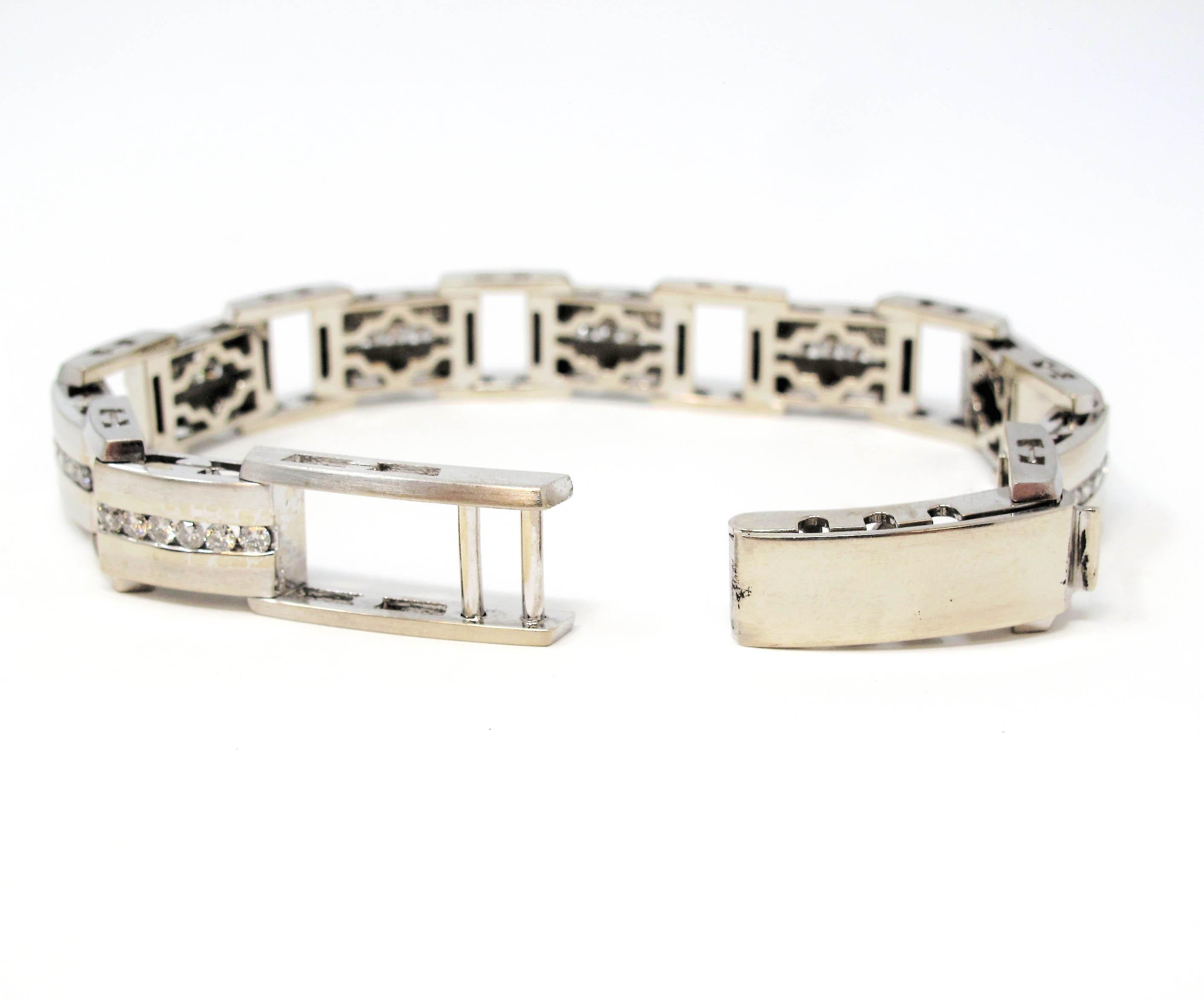 Rundes Diamant-Gliederarmband für Herren aus 14 Karat Weißgold 1