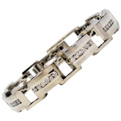 Men's Round Diamond Chain Link Bracelet in 14 Karat White Gold