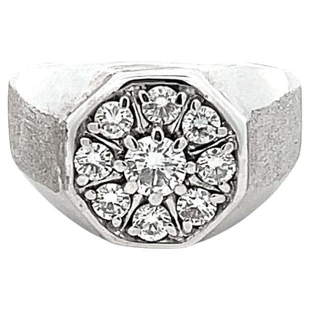 Mens Round Diamond Cluster Center Ring with Textured Shoulders in 14k ...