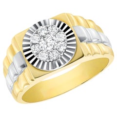 Zweifarbiger Herren-Cluster-Ring mit geriffelter Lünette und rundem Diamanten