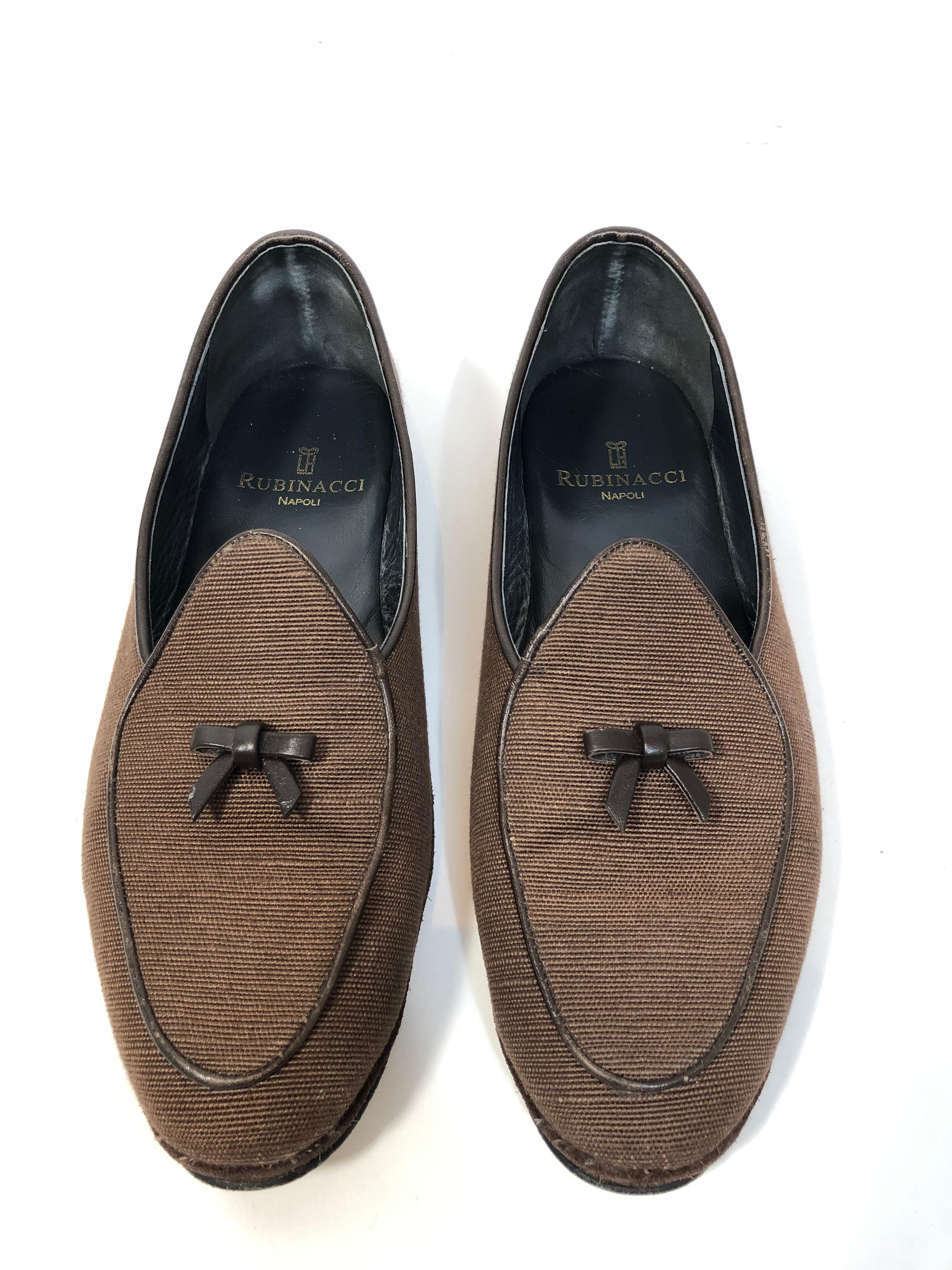 Men's Brown Linen Rubinacci Loafers w/ Leather Detail
Size 42.5 EU