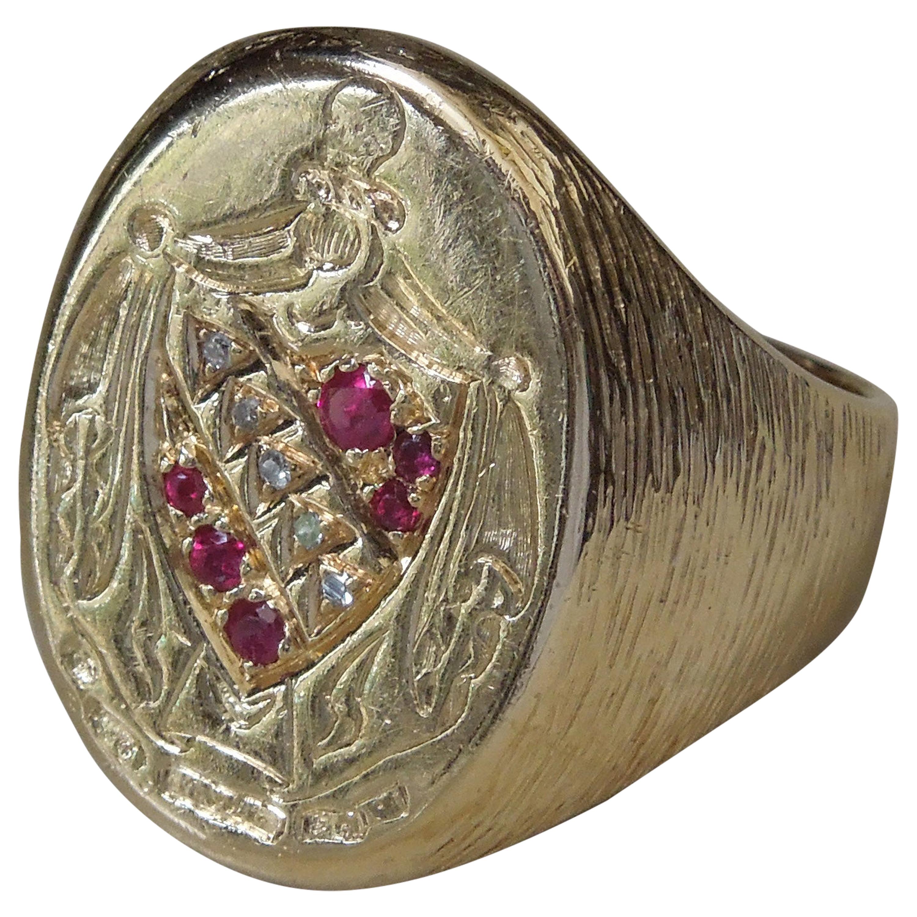 Men's Ruby and Diamond Armored Crest Ring