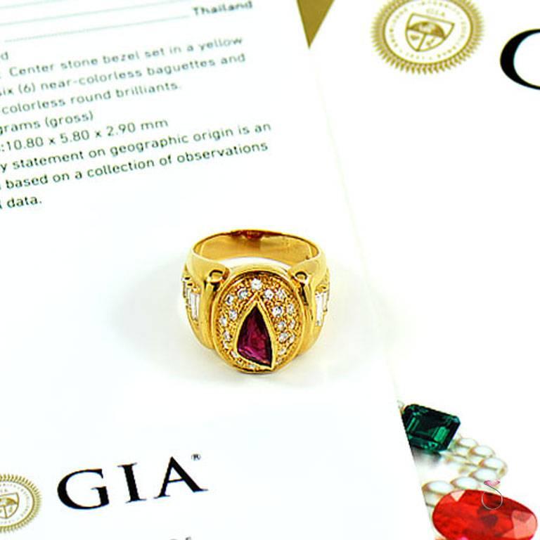 Men's Ruby and Diamond Ring, 18 Karat Yellow Gold with GIA Ruby Report 2