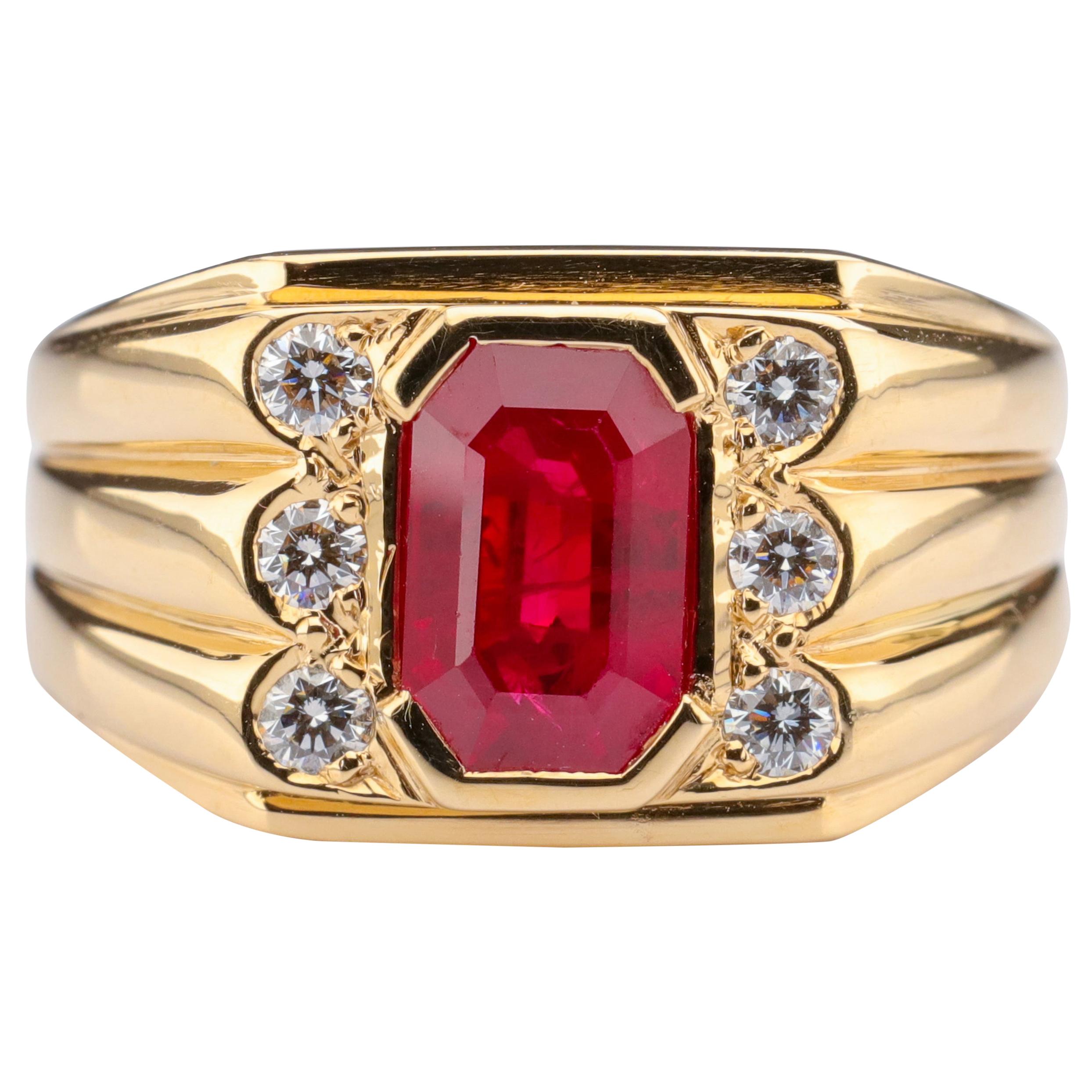 Men's Ruby and Diamond Ring GIA Certified as "Pigeon Blood Red"