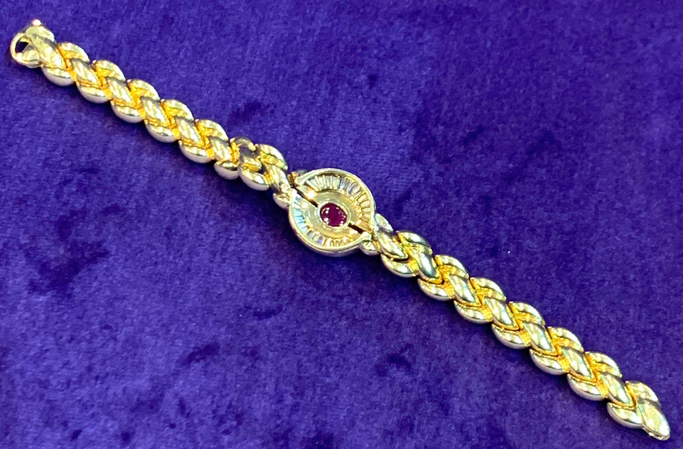 Men's Ruby and Diamond Yellow Gold Bracelet In Excellent Condition For Sale In New York, NY
