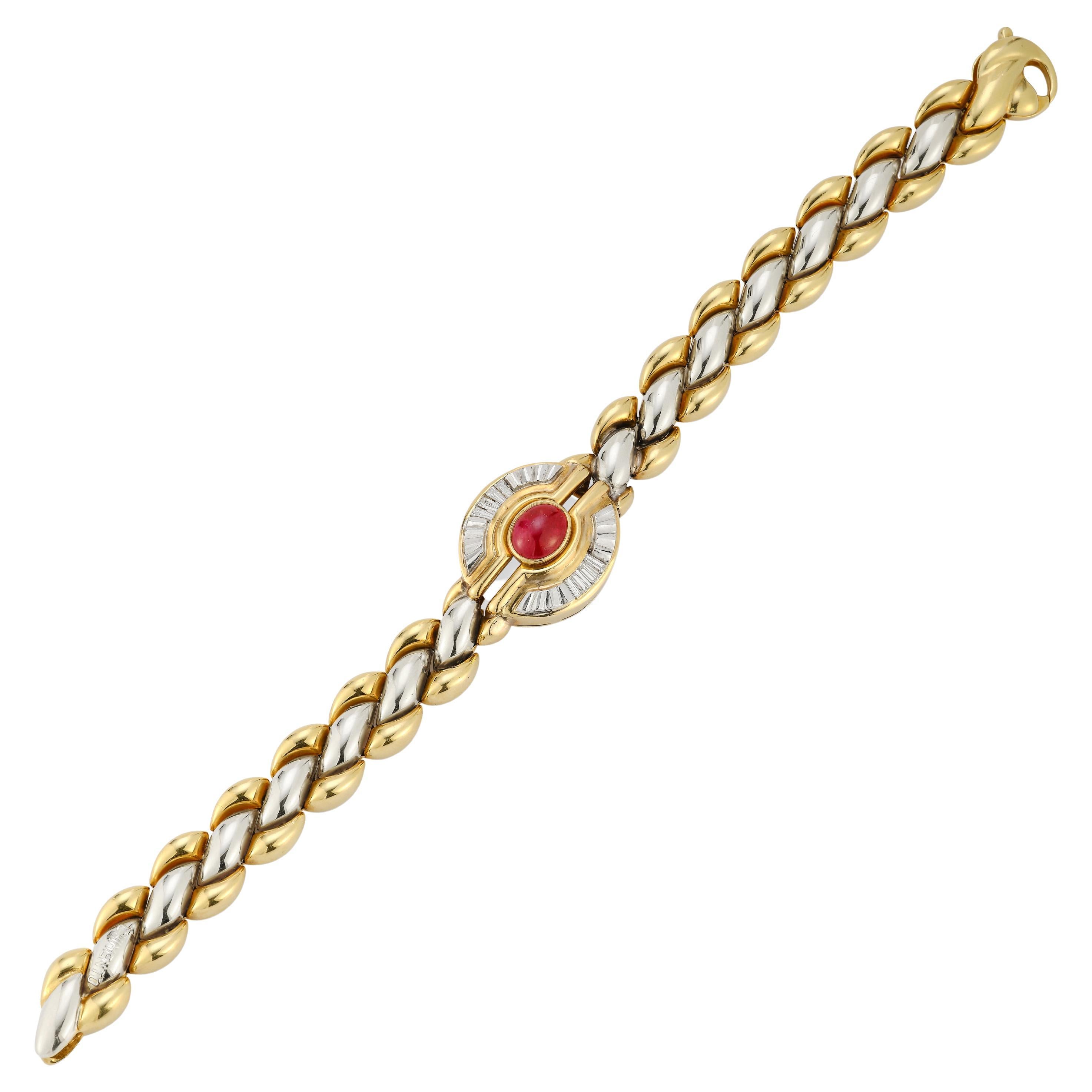 Men's Ruby and Diamond Yellow Gold Bracelet