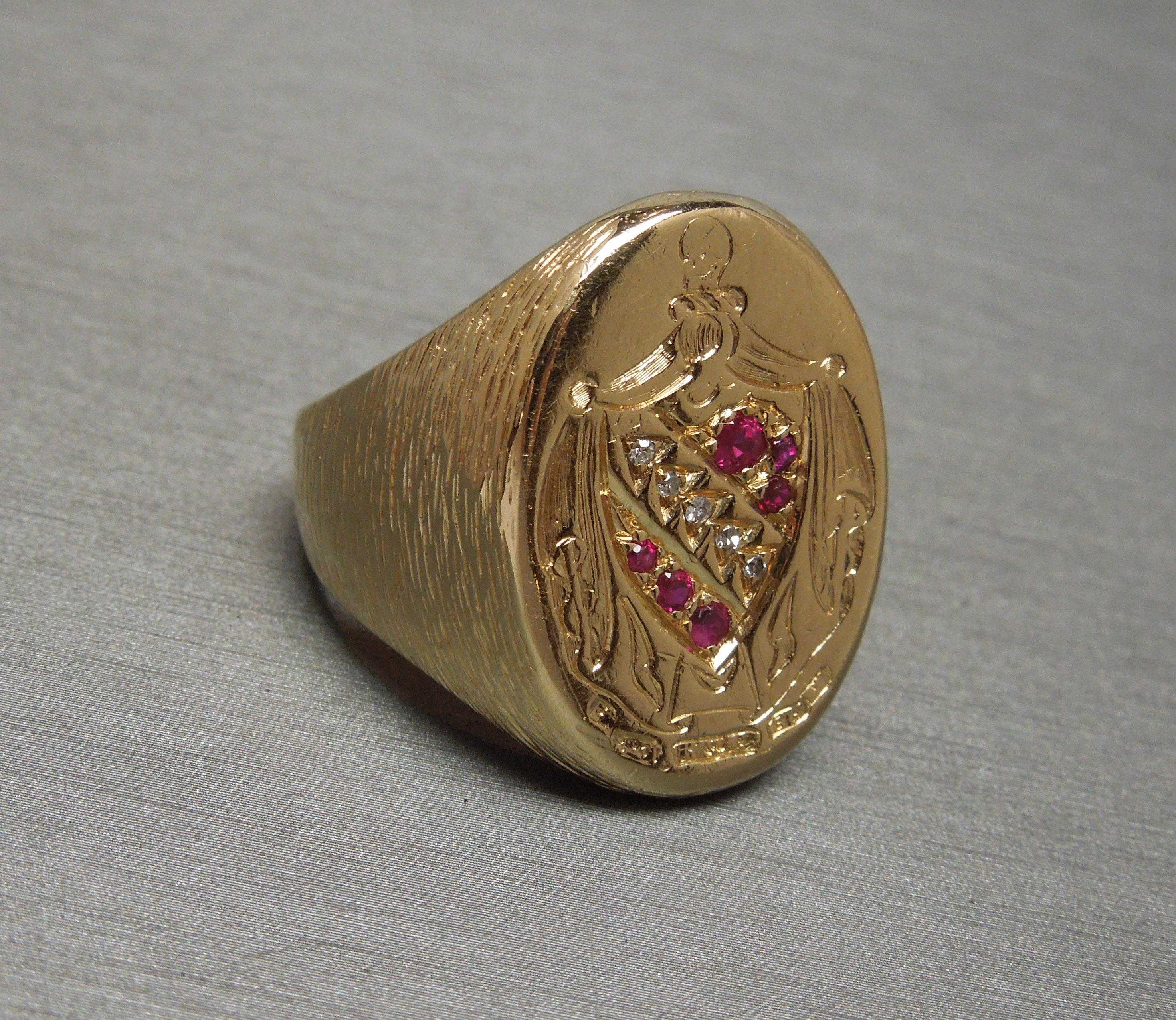 mens gold signet ring with ruby