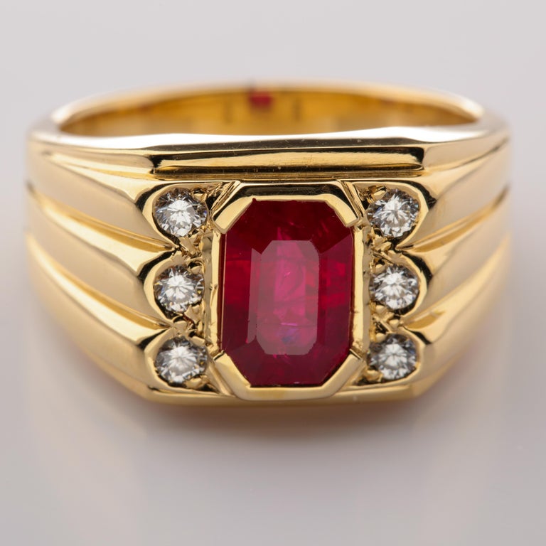 Men's Ruby and Diamond Ring GIA Certified as "Pigeon Blood Red" at 1stDibs