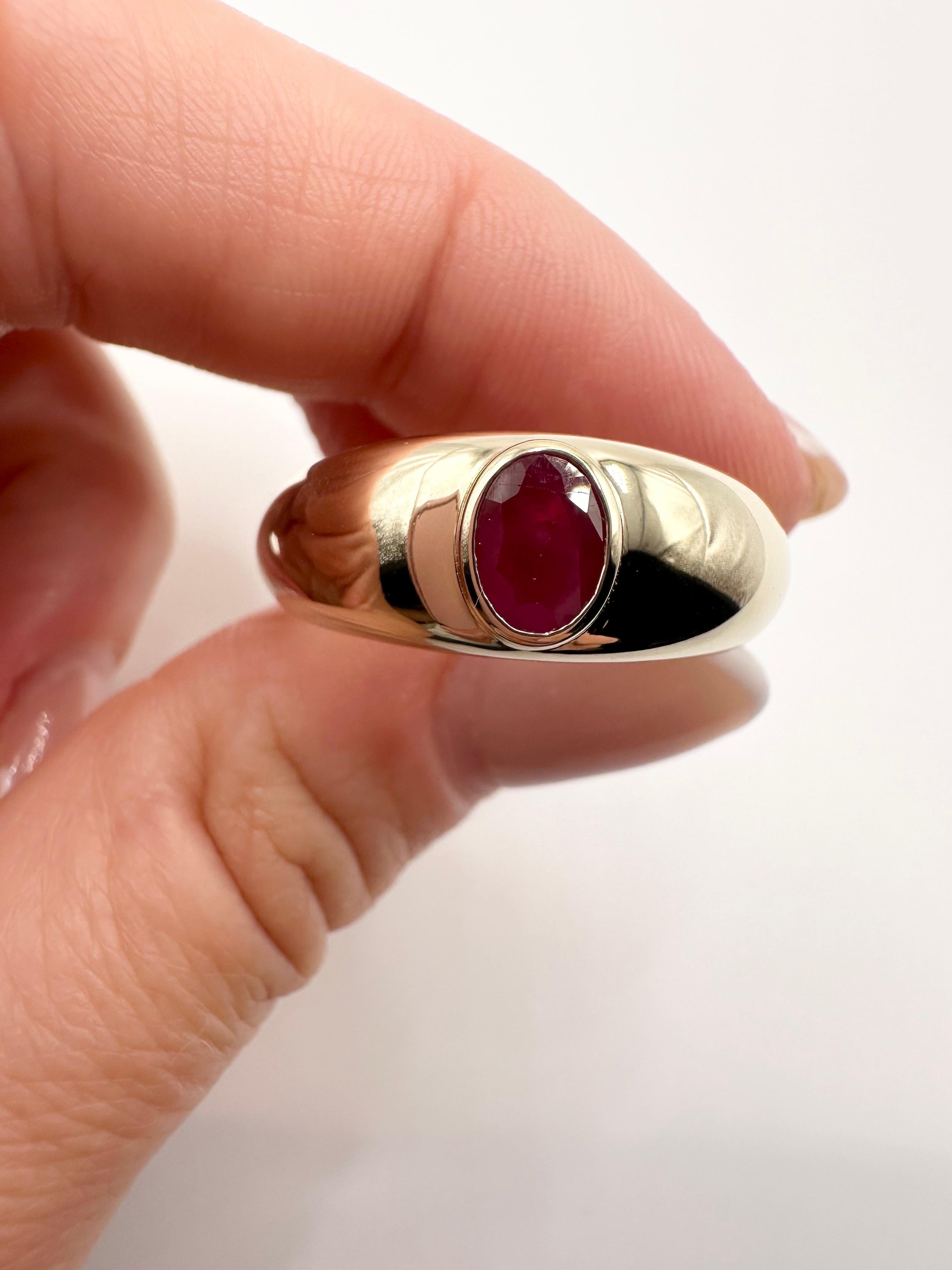 Anillo de rubí para hombre 14KT anillo de rubí natural sin tratar Birmania Corte oval en venta