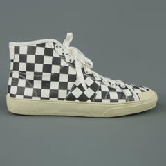 Men's SAINT LAURENT Size 10 Black & White Checkered Leather SL/37M Sneakers
