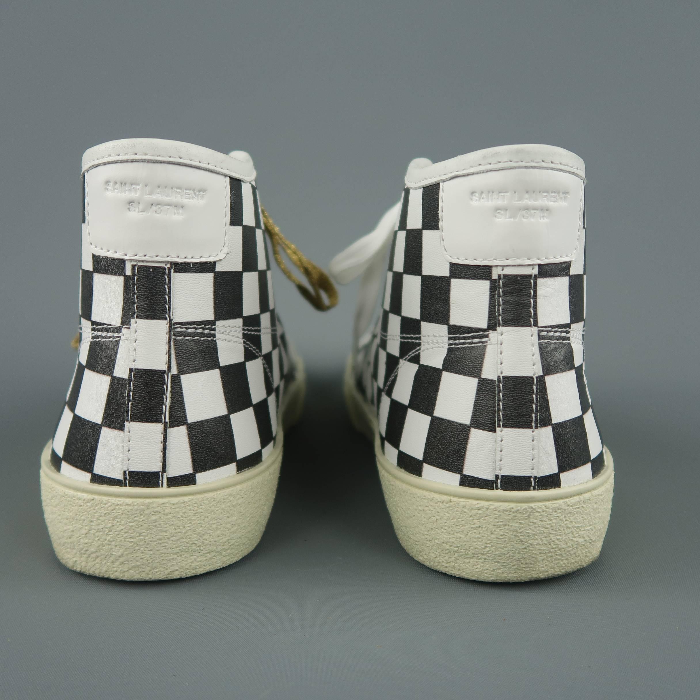 Men's SAINT LAURENT Size 10 Black & White Checkered Leather SL/37M Sneakers 1
