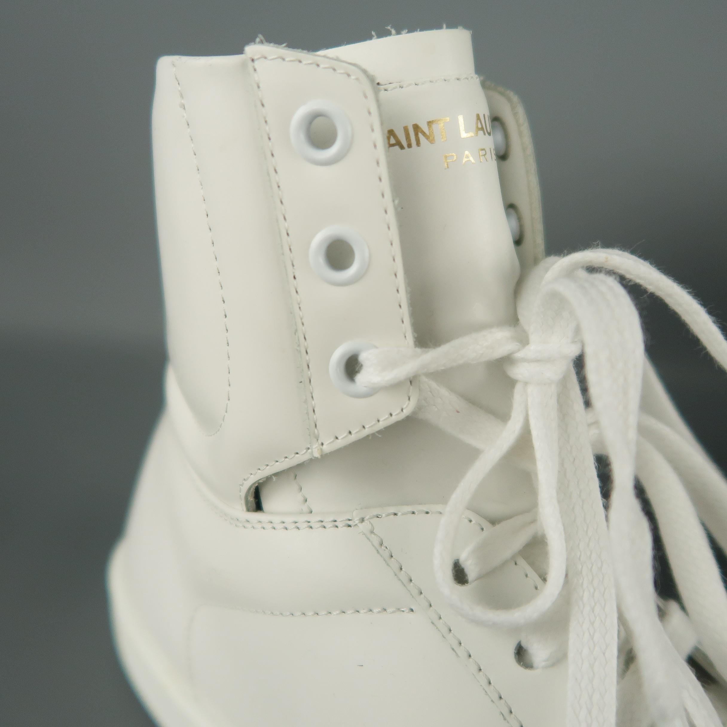 Men's SAINT LAURENT Size 6 White Leather High Top Sneakers w/ Box 9